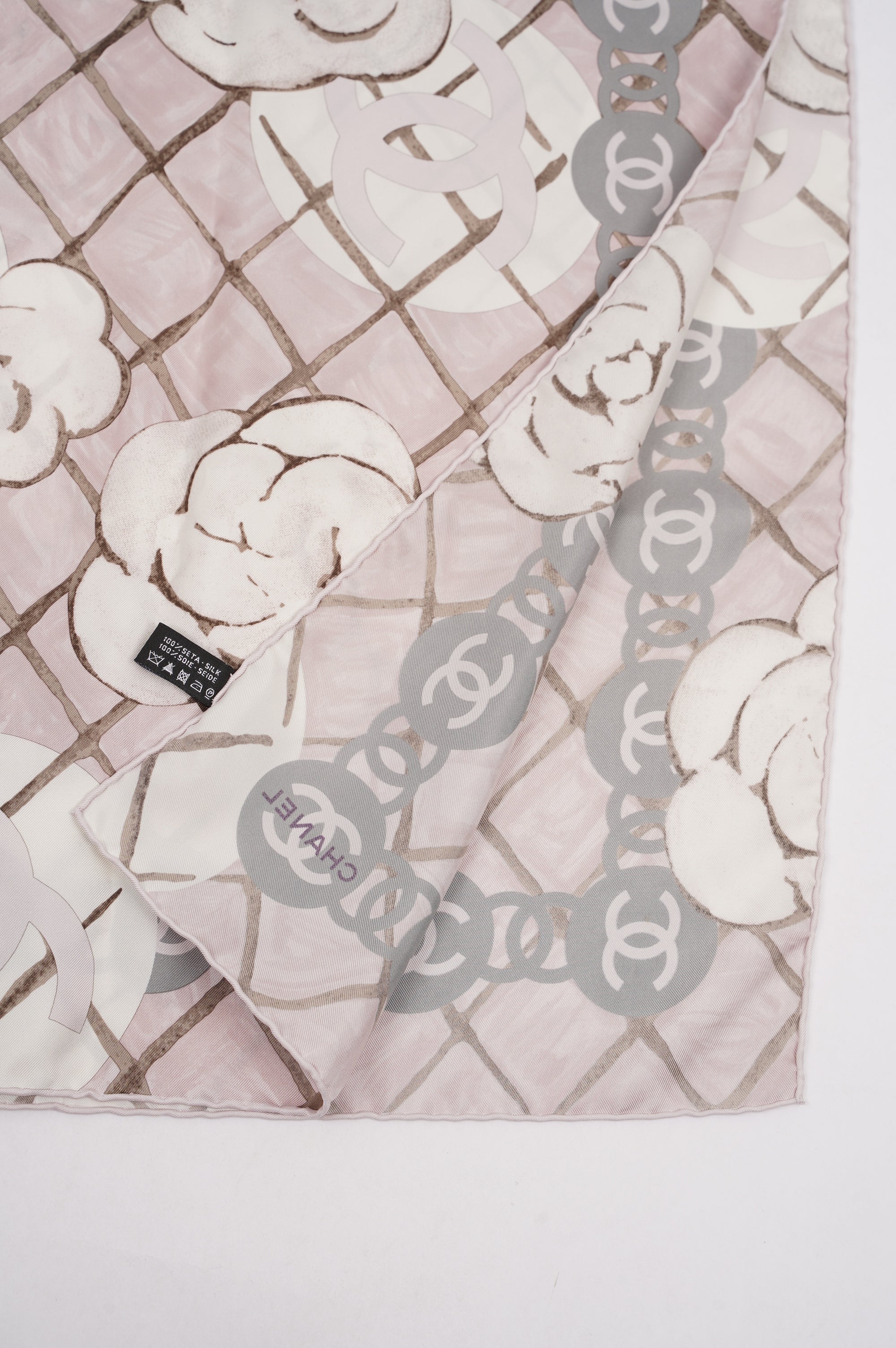 Chanel Silk Scarf White / Rose