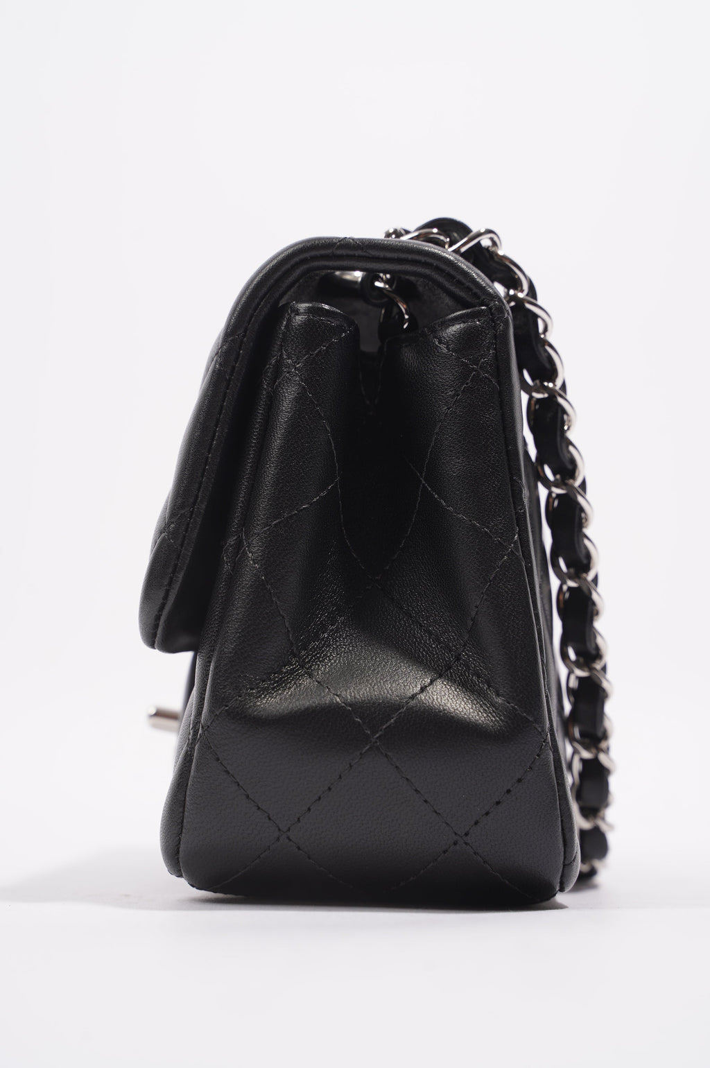 Chanel Womens Lambskin Square Flap Black Leather Mini