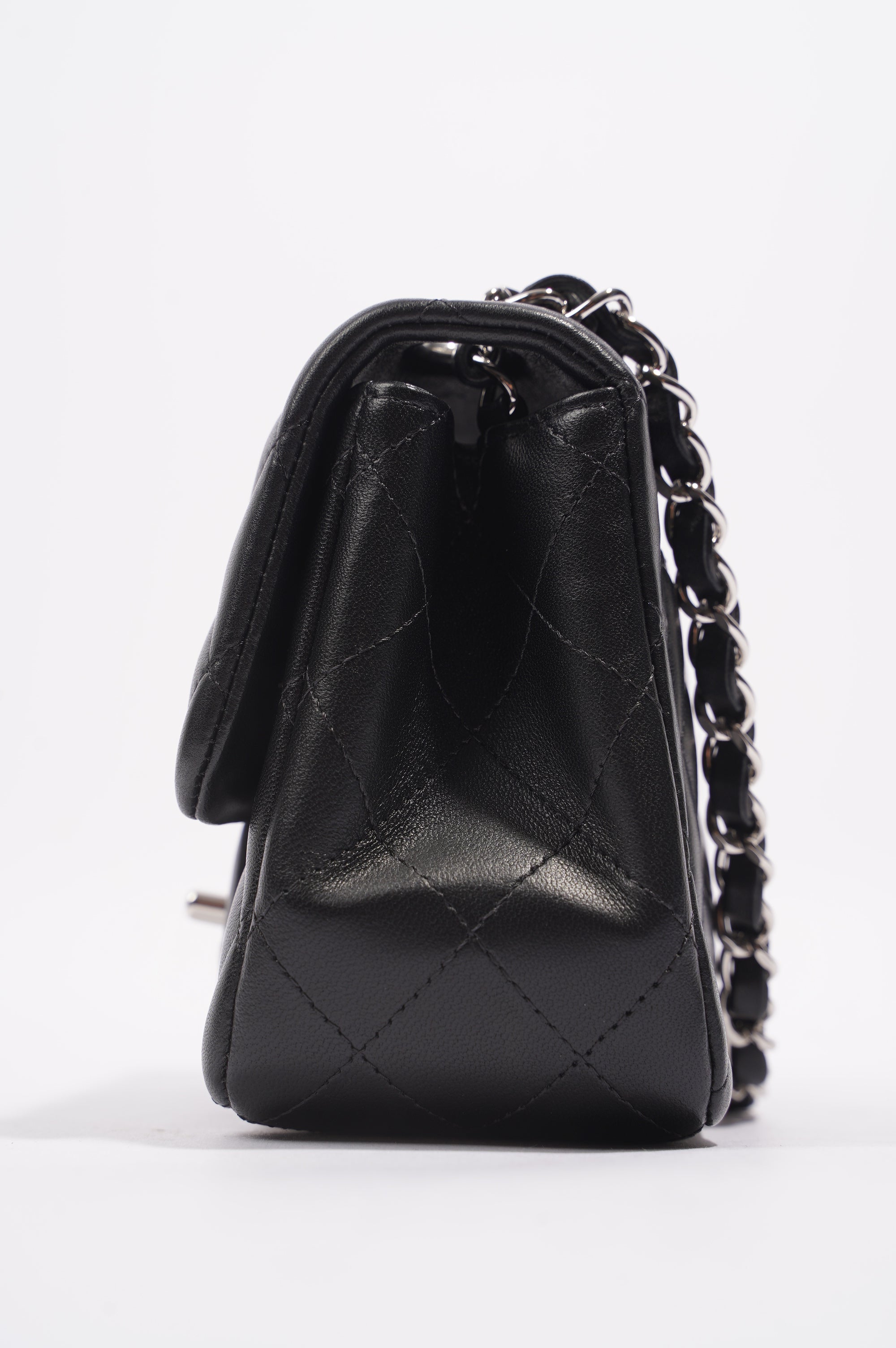 Chanel Womens Lambskin Square Flap Black Leather Mini