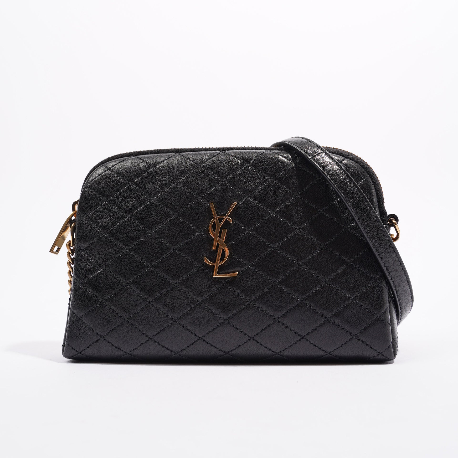 Saint Laurent Womens Gaby Zipped Pouch Black / Gold