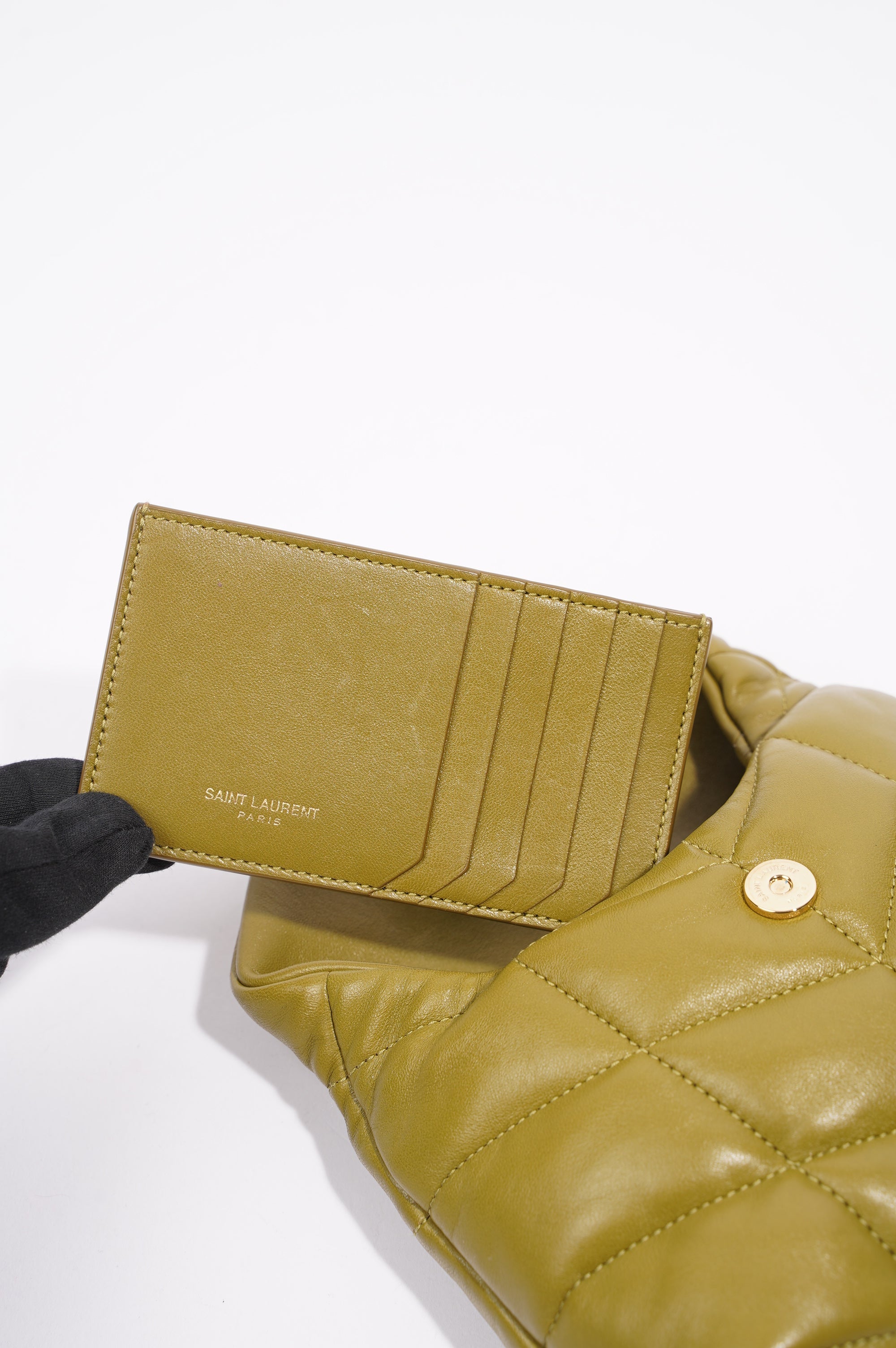 Saint Laurent Womens Puffer Pouch Olive