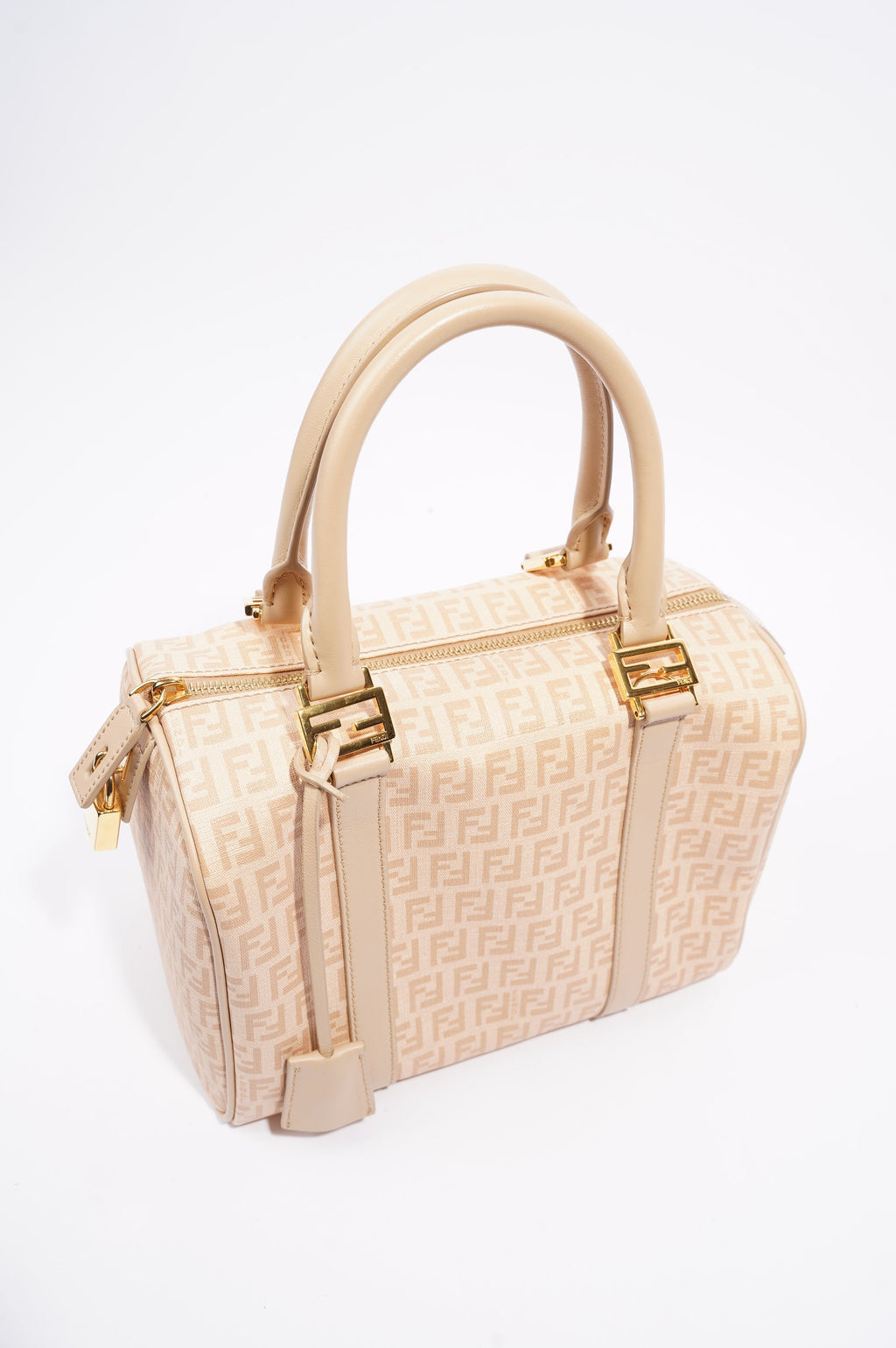 Fendi Womens Forever Bauletto Boston Bag Beige