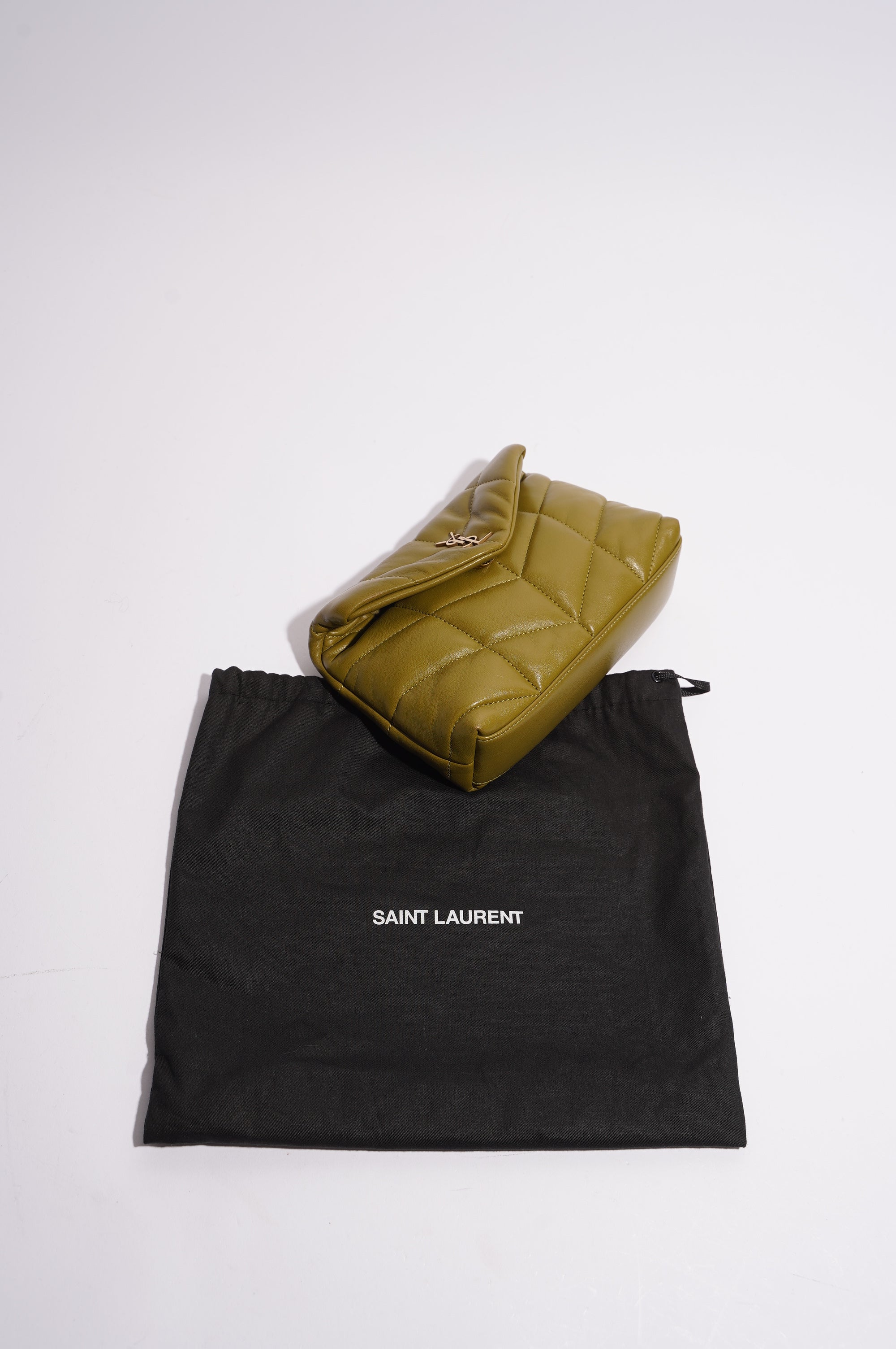 Saint Laurent Womens Puffer Pouch Olive