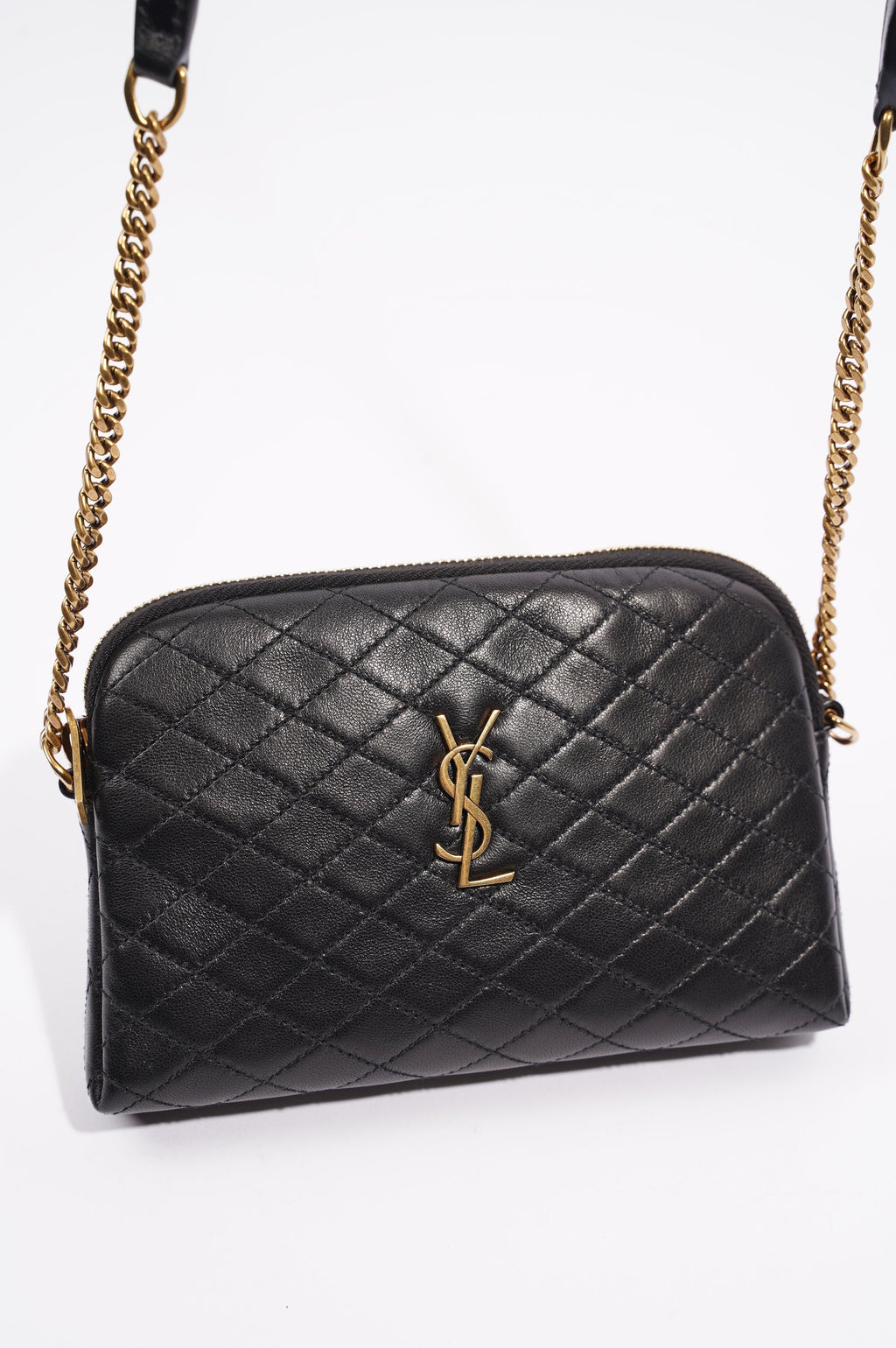 Saint Laurent Womens Gaby Zipped Pouch Black / Gold