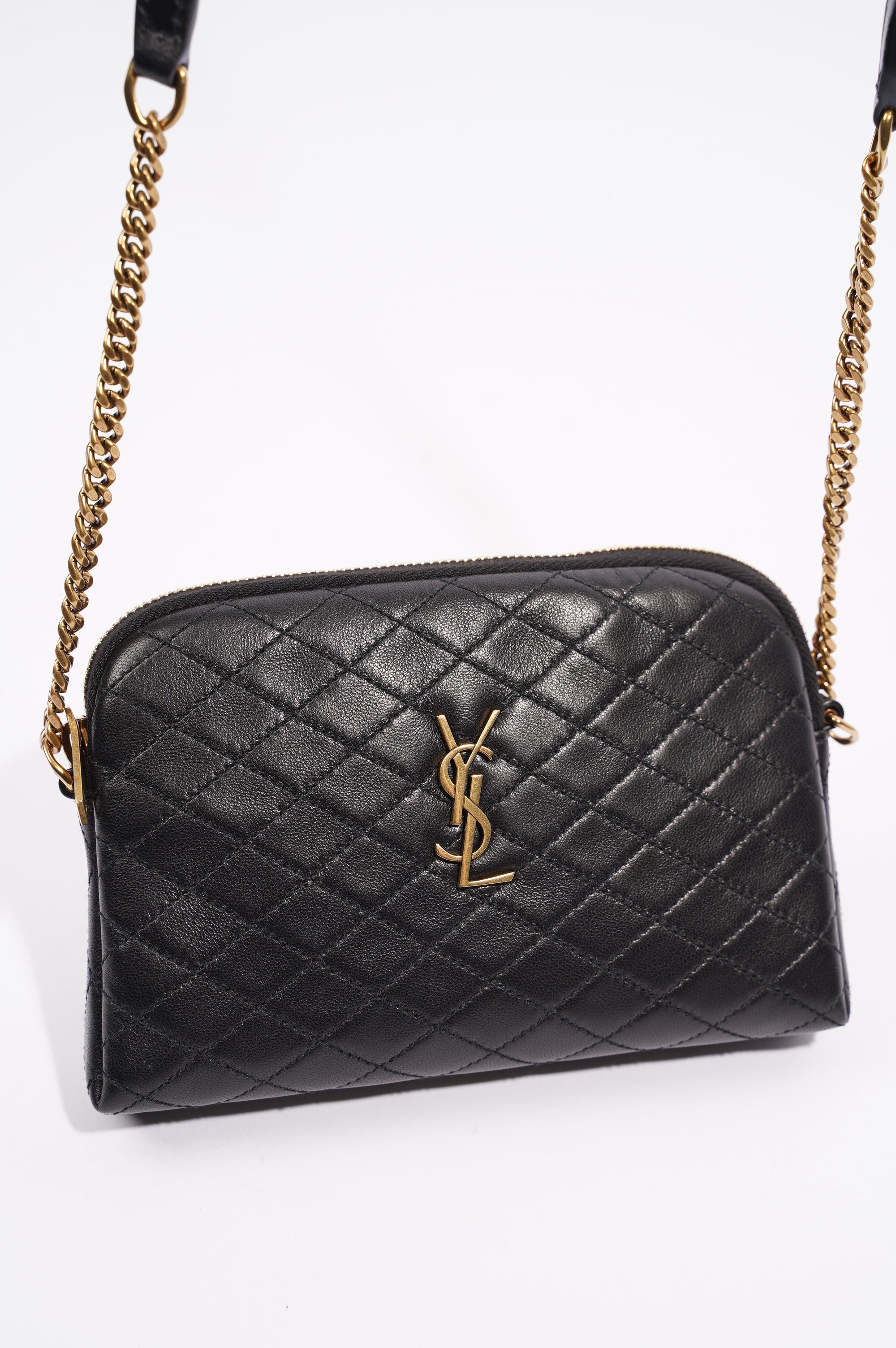 Saint Laurent Womens Gaby Zipped Pouch Black / Gold