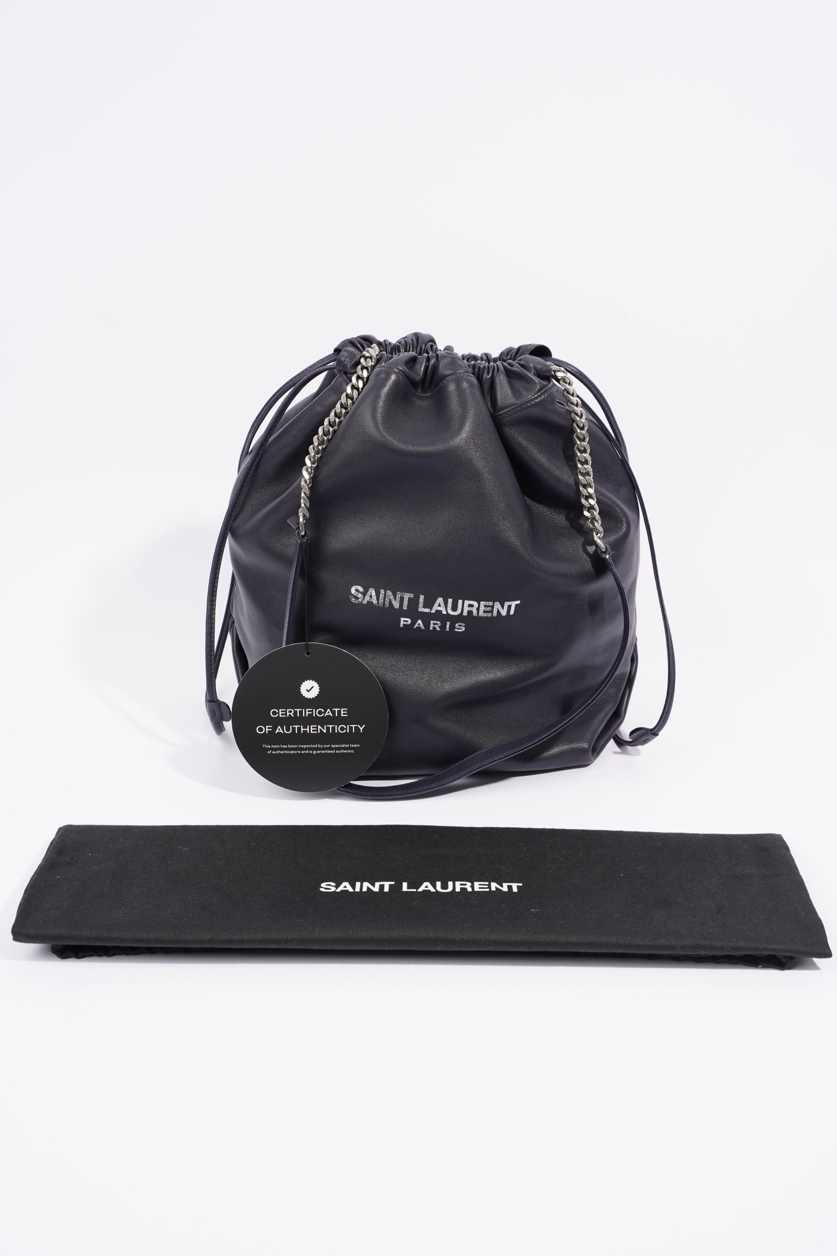 Saint Laurent Womens Teddy Bucket Bag Navy Leather