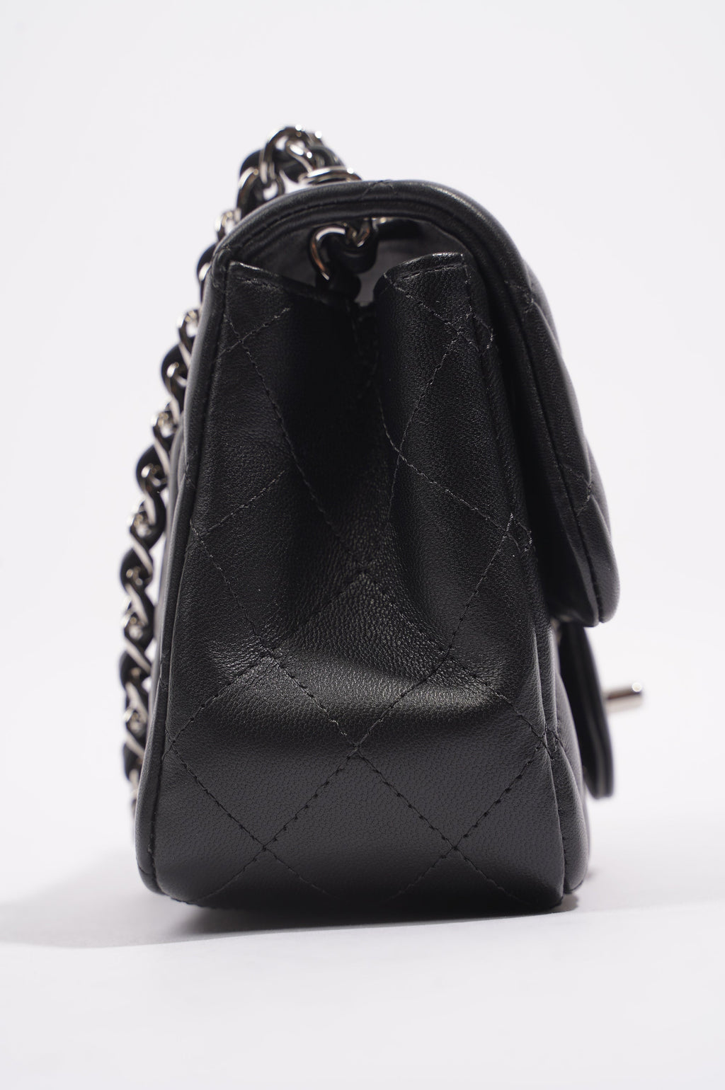Chanel Womens Lambskin Square Flap Black Leather Mini
