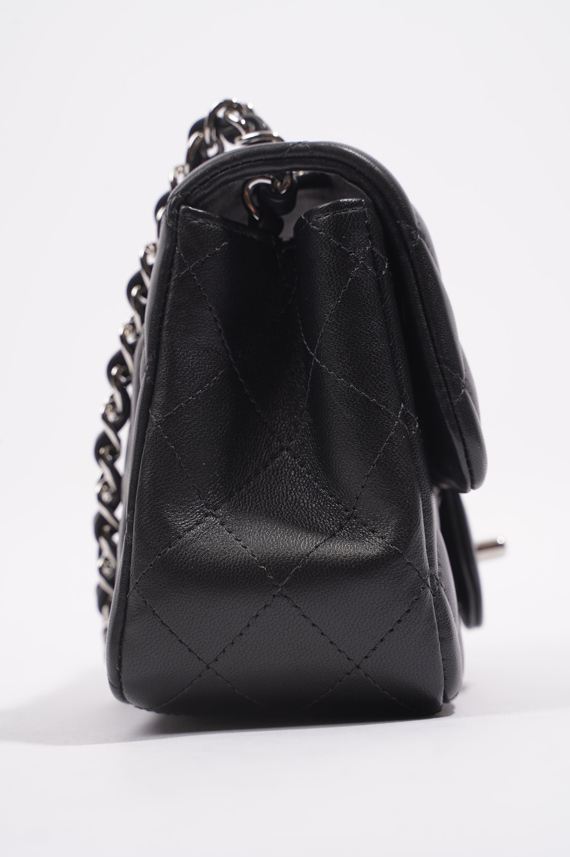 Chanel Womens Lambskin Square Flap Black Leather Mini