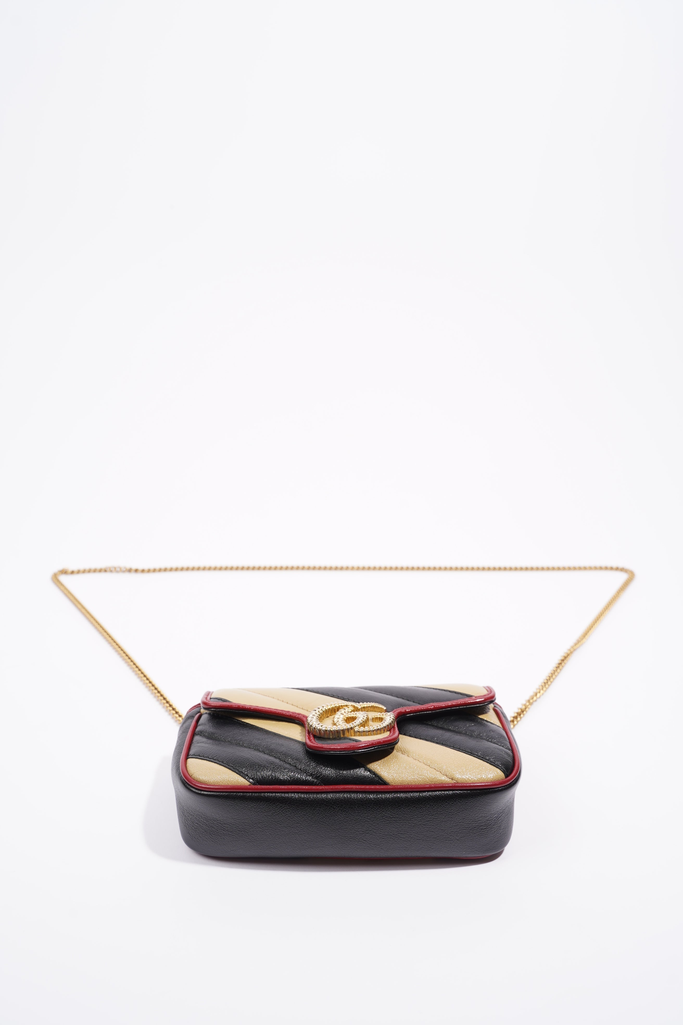 Gucci Womens Marmont Flap Beige / Black Super Mini