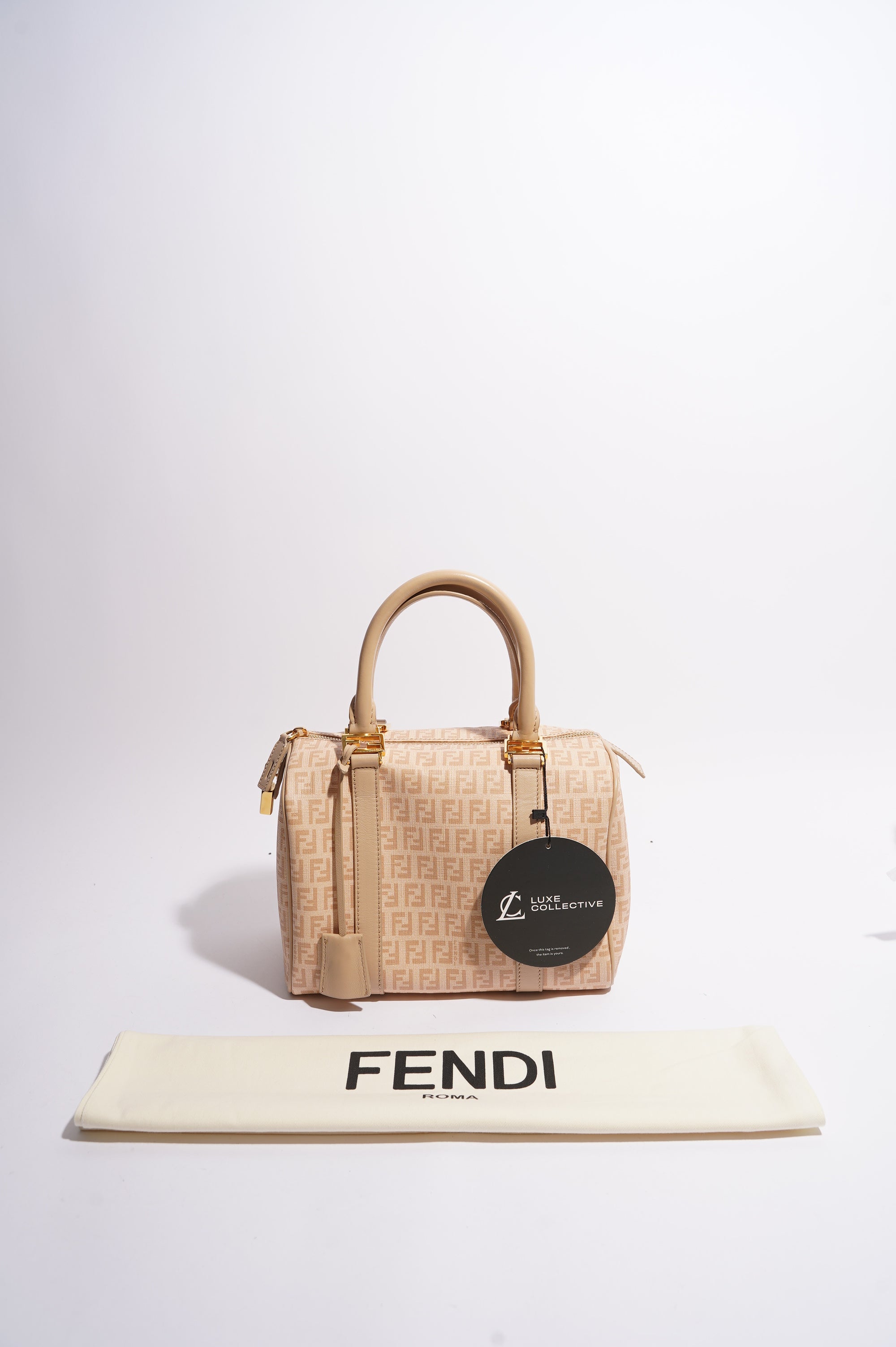 Fendi Womens Forever Bauletto Boston Bag Beige