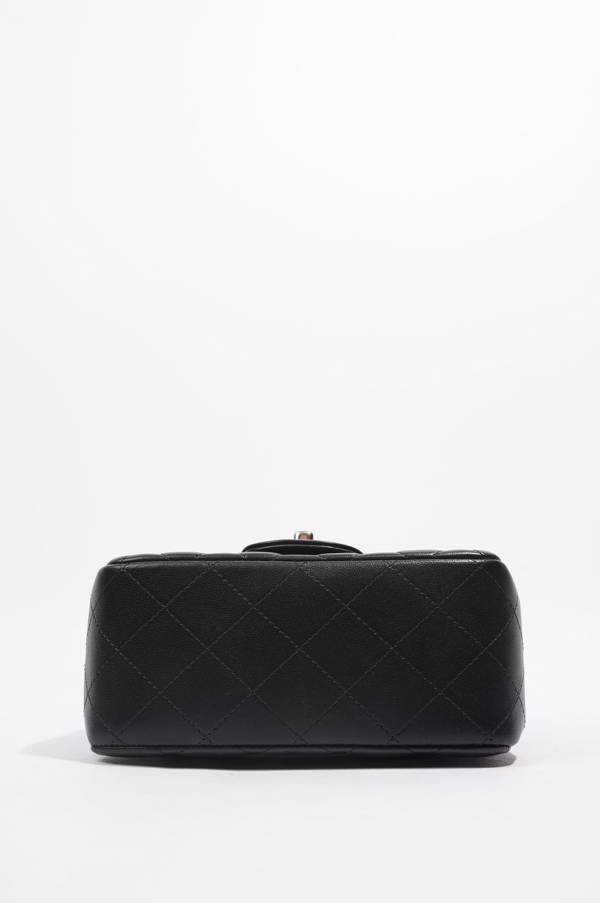 Chanel Womens Lambskin Square Flap Black Leather Mini