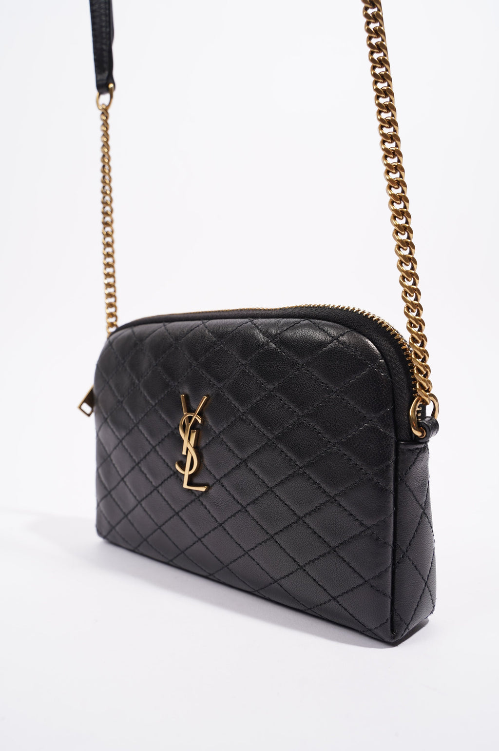 Saint Laurent Womens Gaby Zipped Pouch Black / Gold