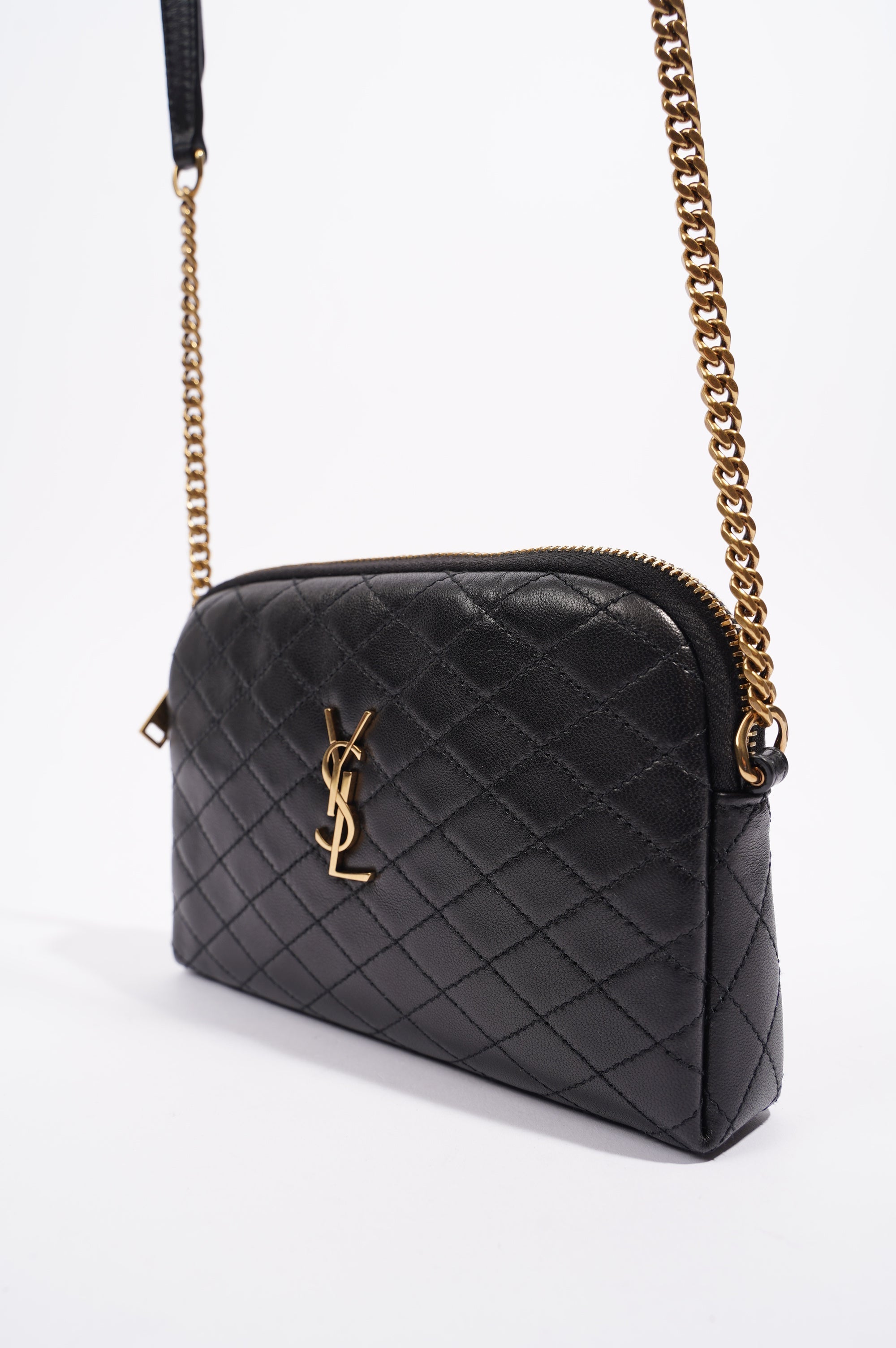 Saint Laurent Womens Gaby Zipped Pouch Black / Gold