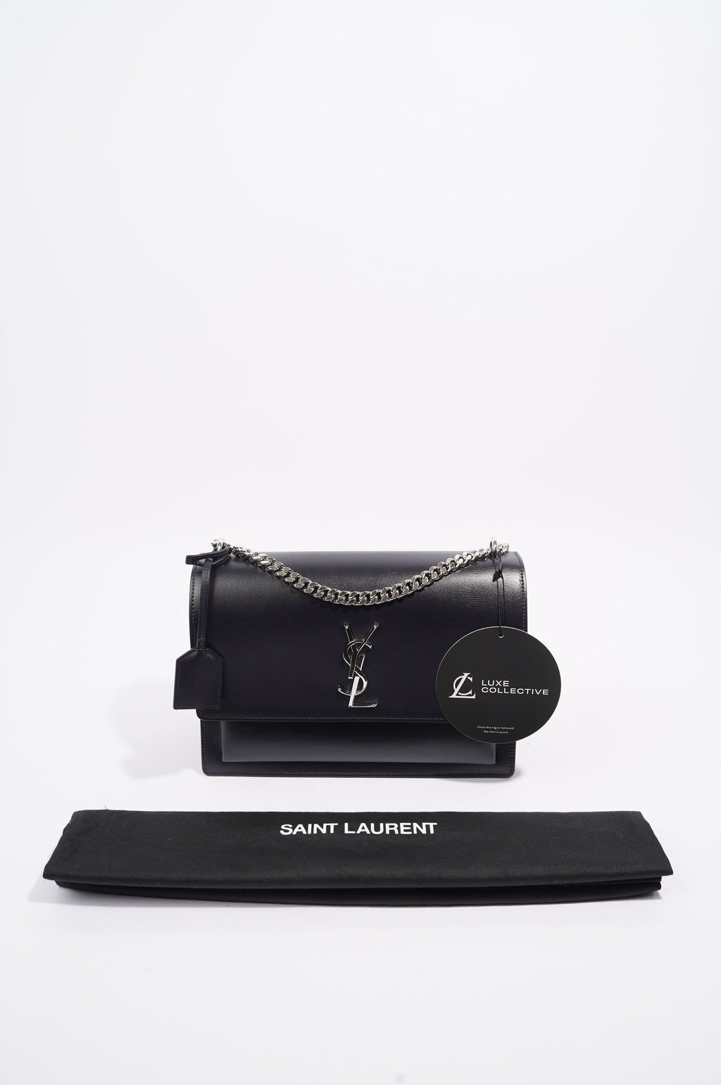 Saint Laurent Womens Sunset Chain Bag Navy / Silver Large