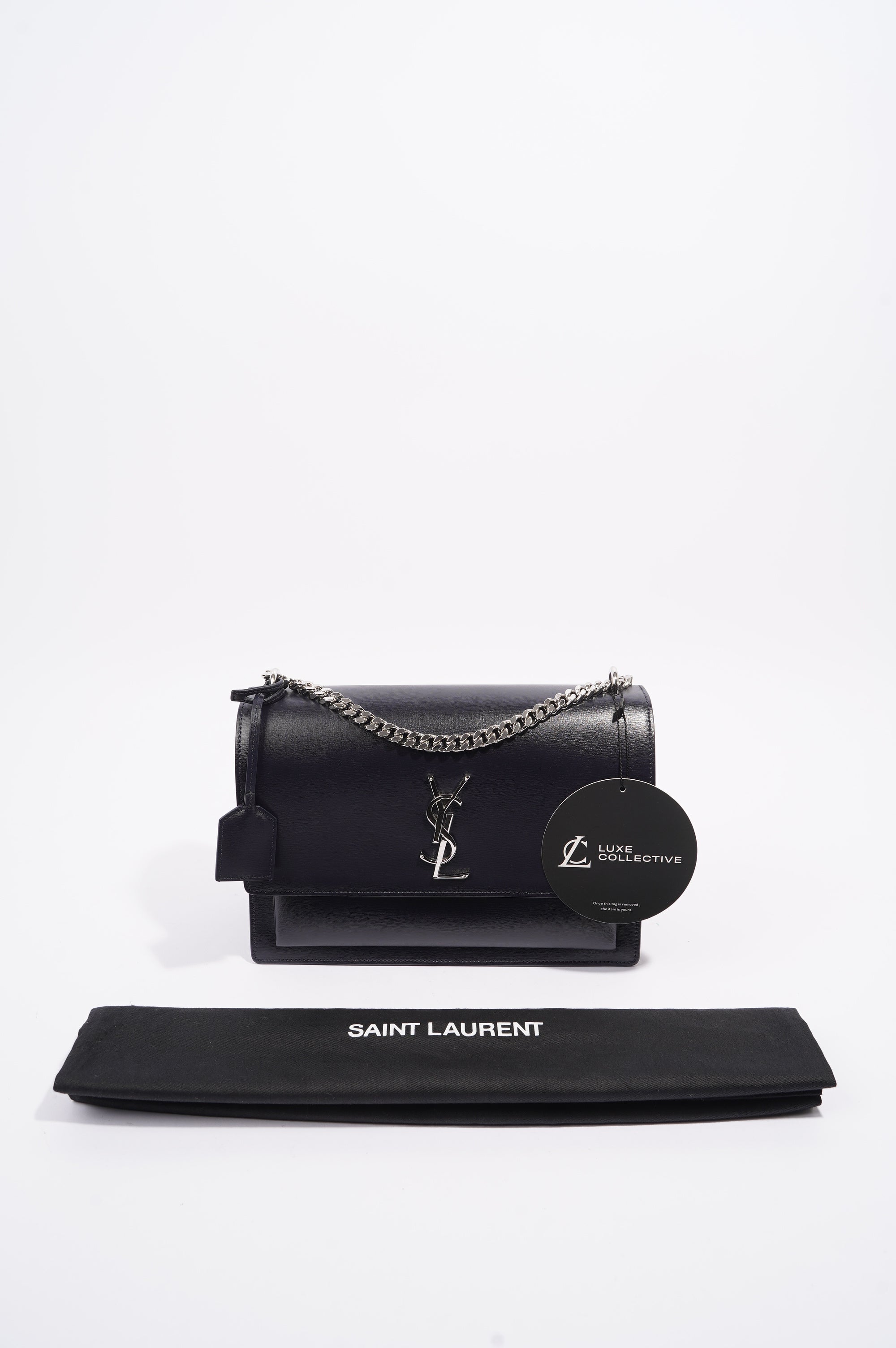 Saint Laurent Womens Sunset Chain Bag Navy / Silver Large