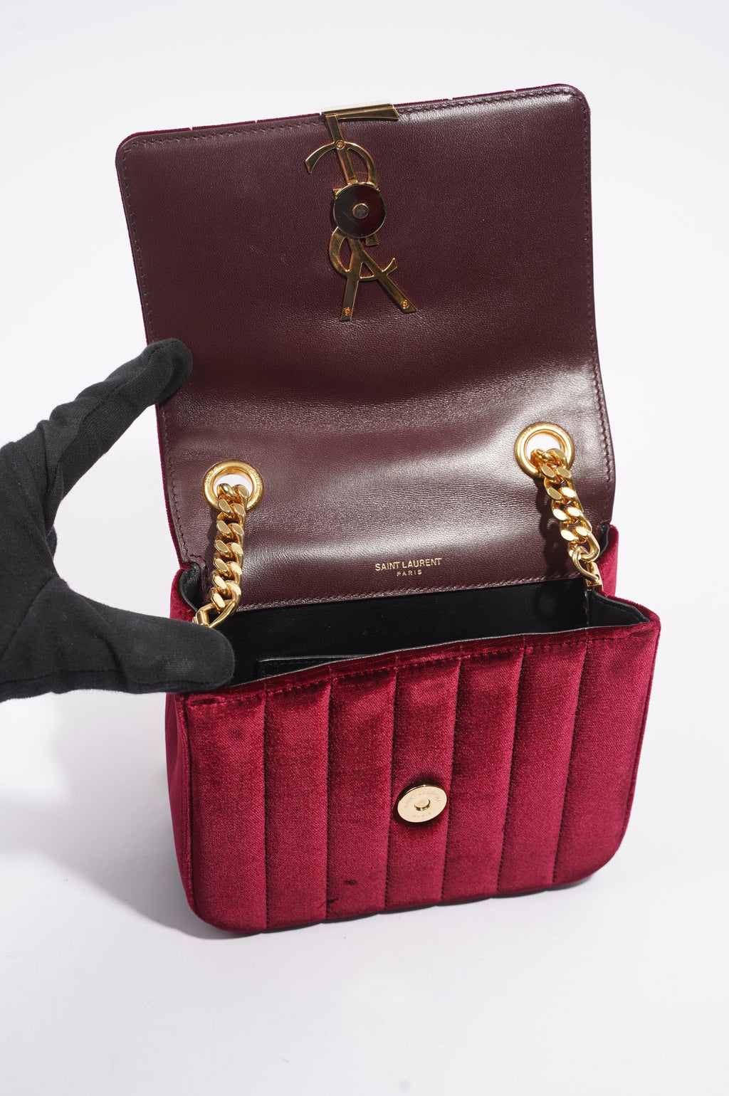 Saint Laurent Womens Vicky Bag Purple Velvet Small
