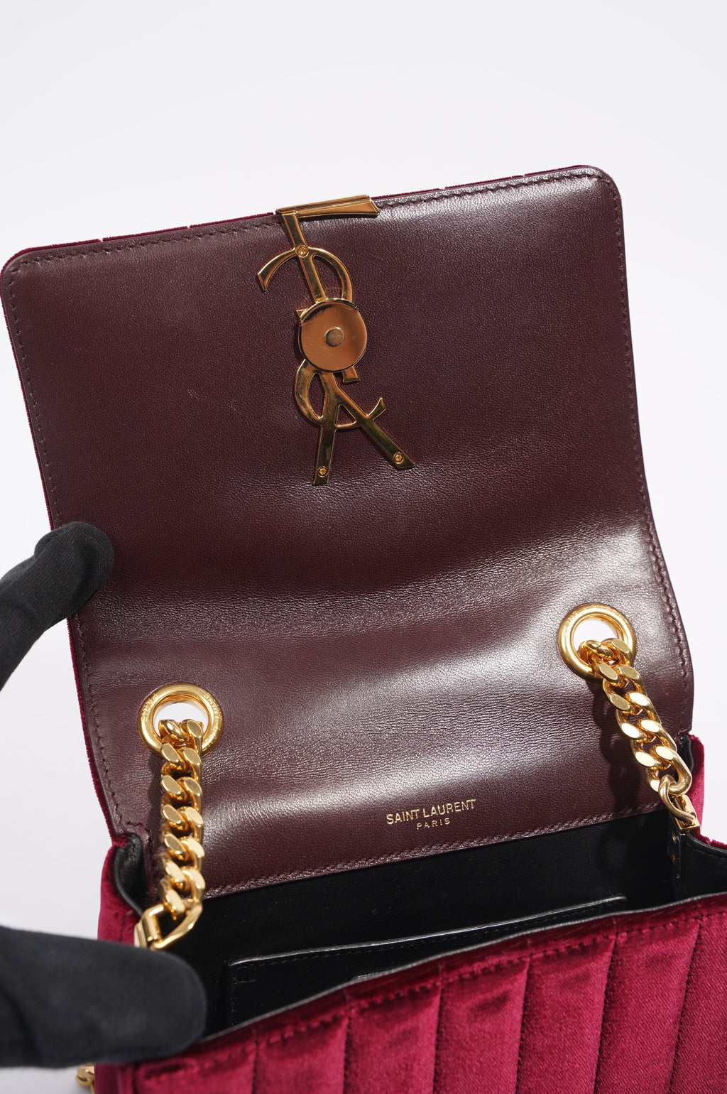 Saint Laurent Womens Vicky Bag Purple Velvet Small