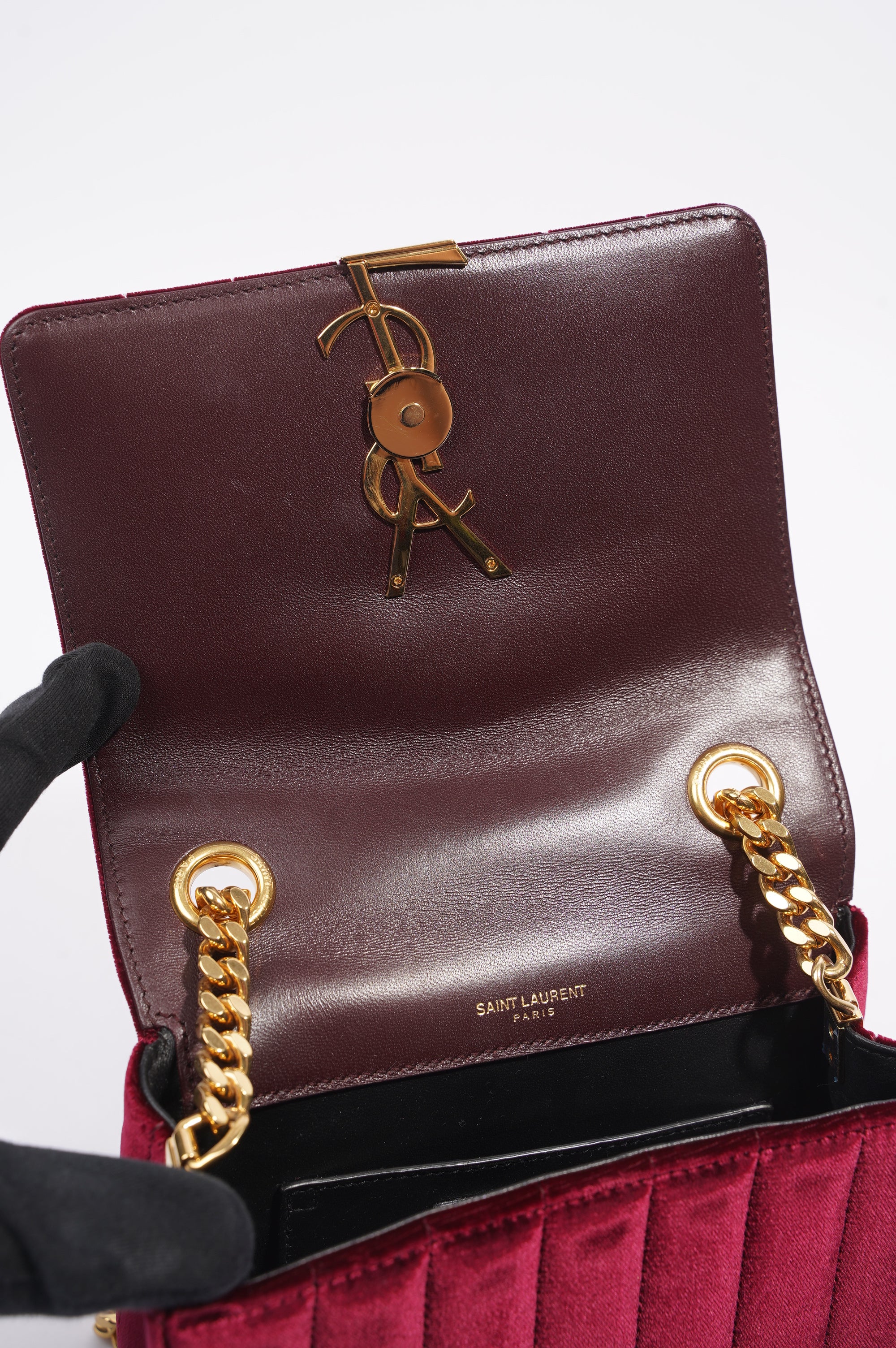 Saint Laurent Womens Vicky Bag Purple Velvet Small