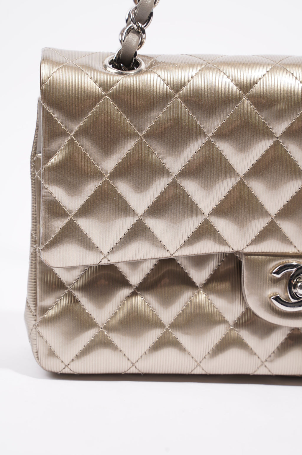 Chanel Womens Classic Flap Silver Medium