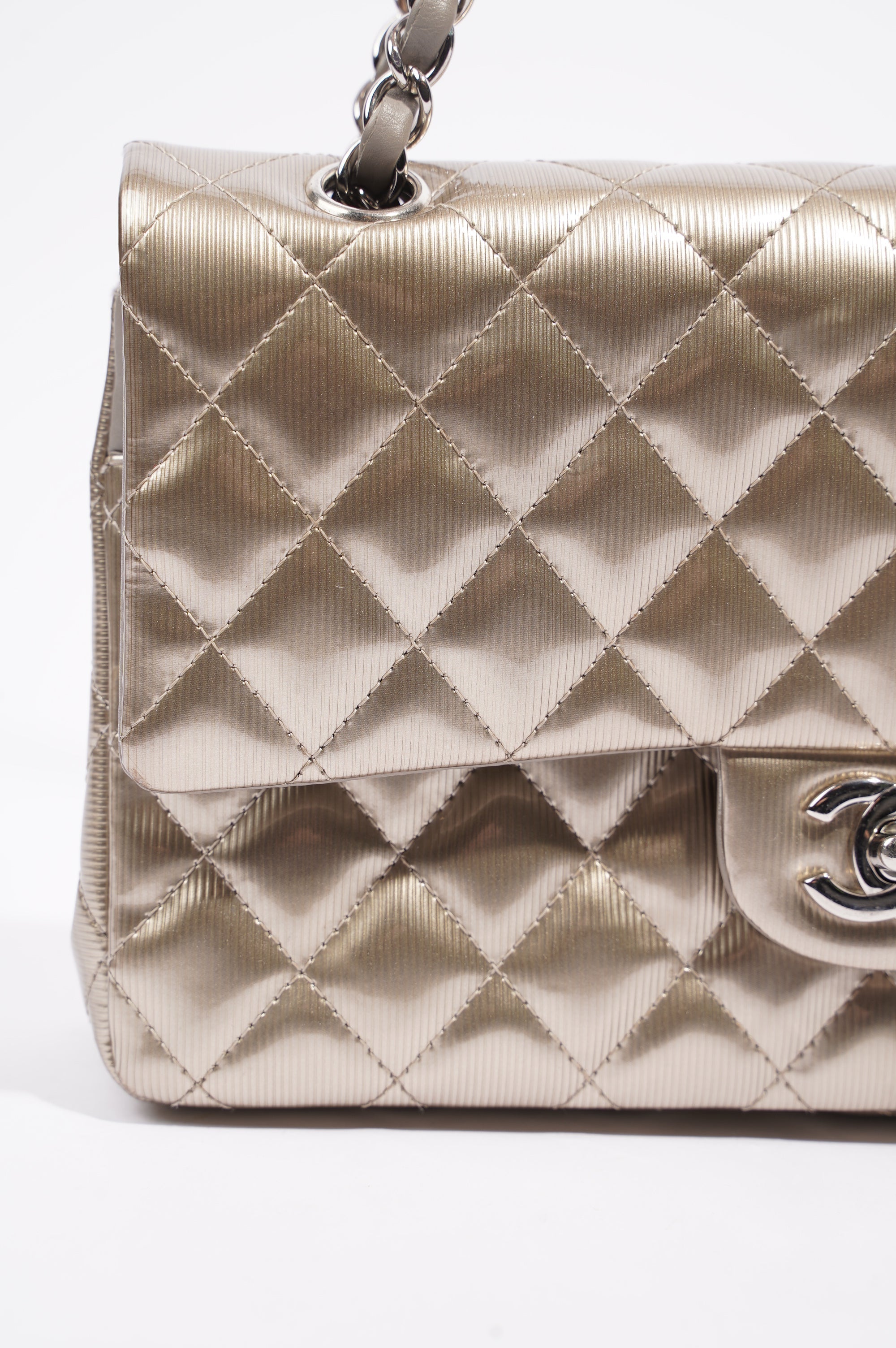 Chanel Womens Classic Flap Silver Medium