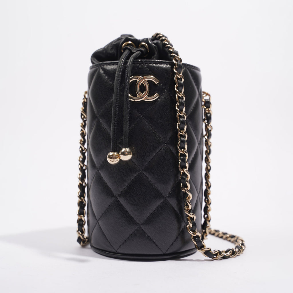 Chanel Womens Bucket Quilted Lambskin Mini Black