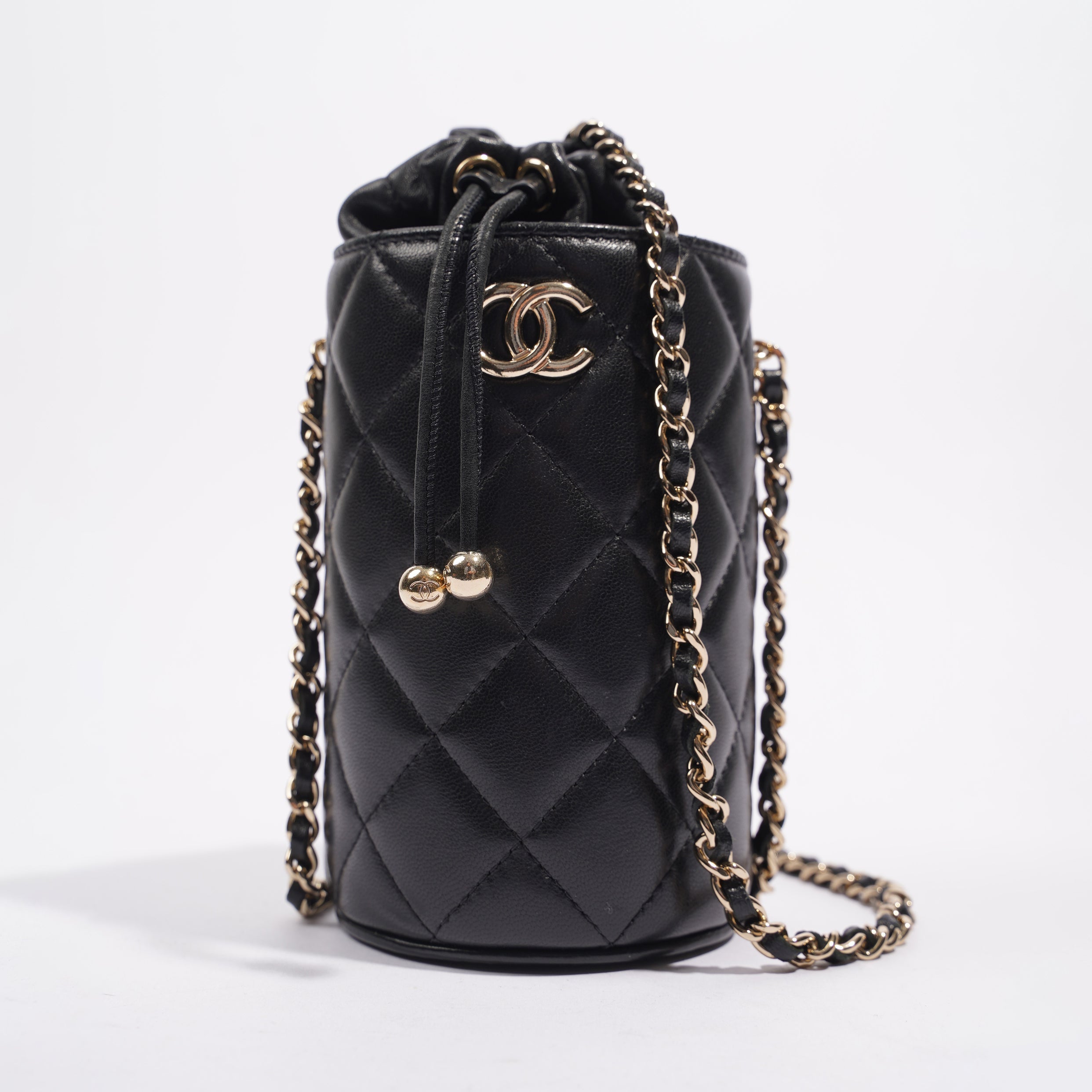 Chanel Womens Bucket Quilted Lambskin Mini Black