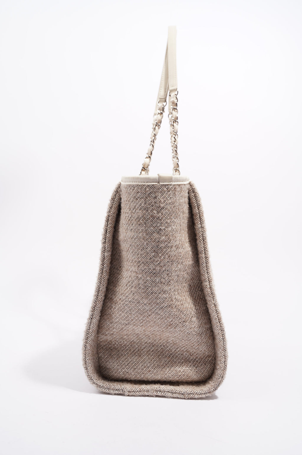 Chanel Womens Deauville Bag Wool / Cream / Beige Small