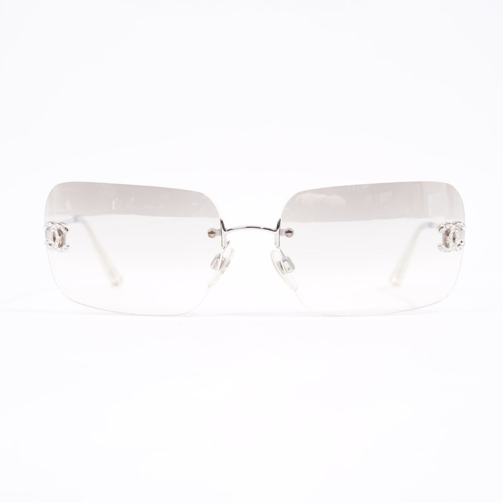 Chanel Womens Glossy Sunglasses Silver Finish Acetate 120
