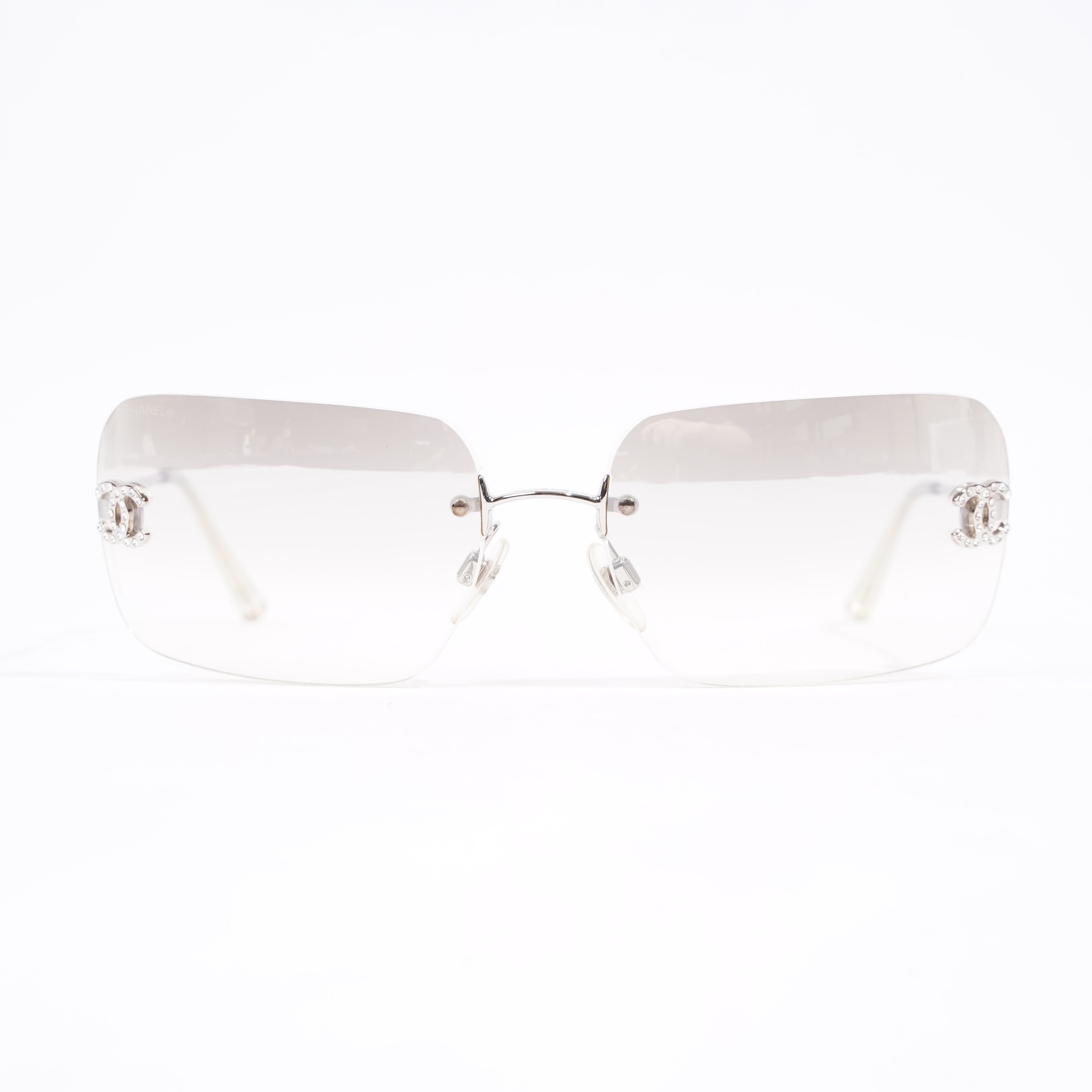 Chanel Womens Glossy Sunglasses Silver Finish Acetate 120