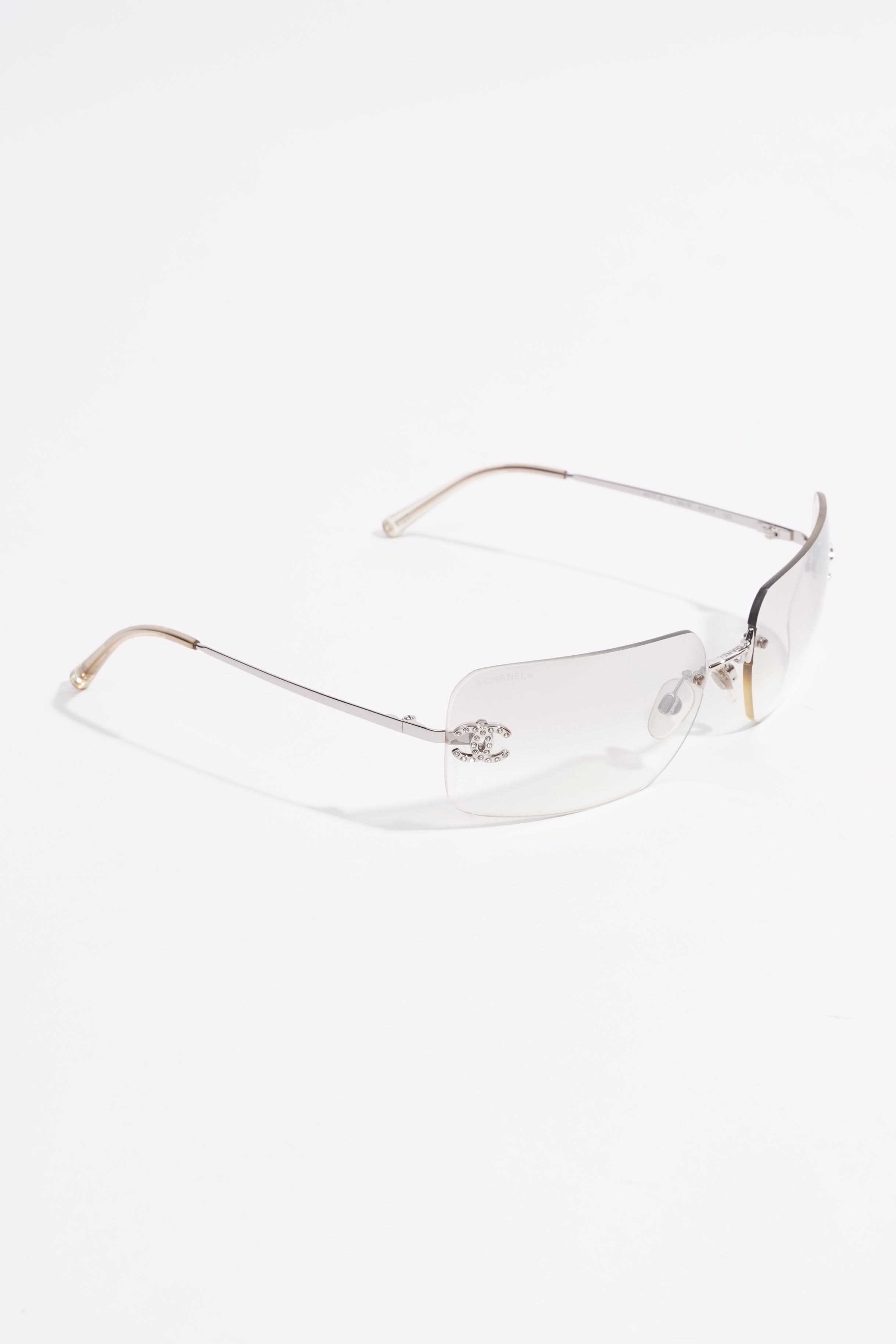 Chanel Womens Glossy Sunglasses Silver Finish Acetate 120