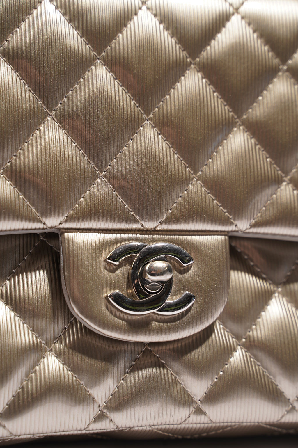 Chanel Womens Classic Flap Silver Medium