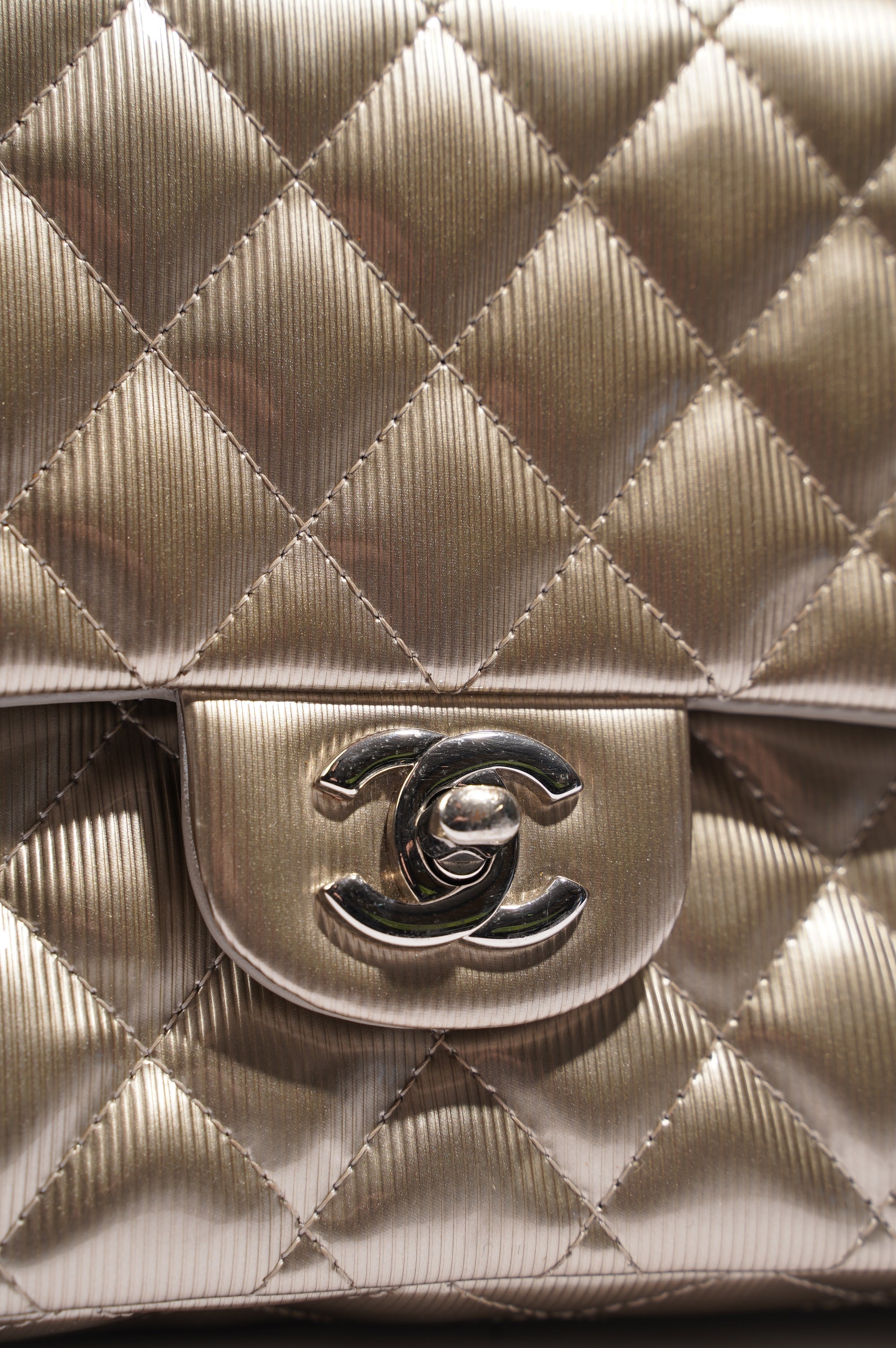 Chanel Womens Classic Flap Silver Medium