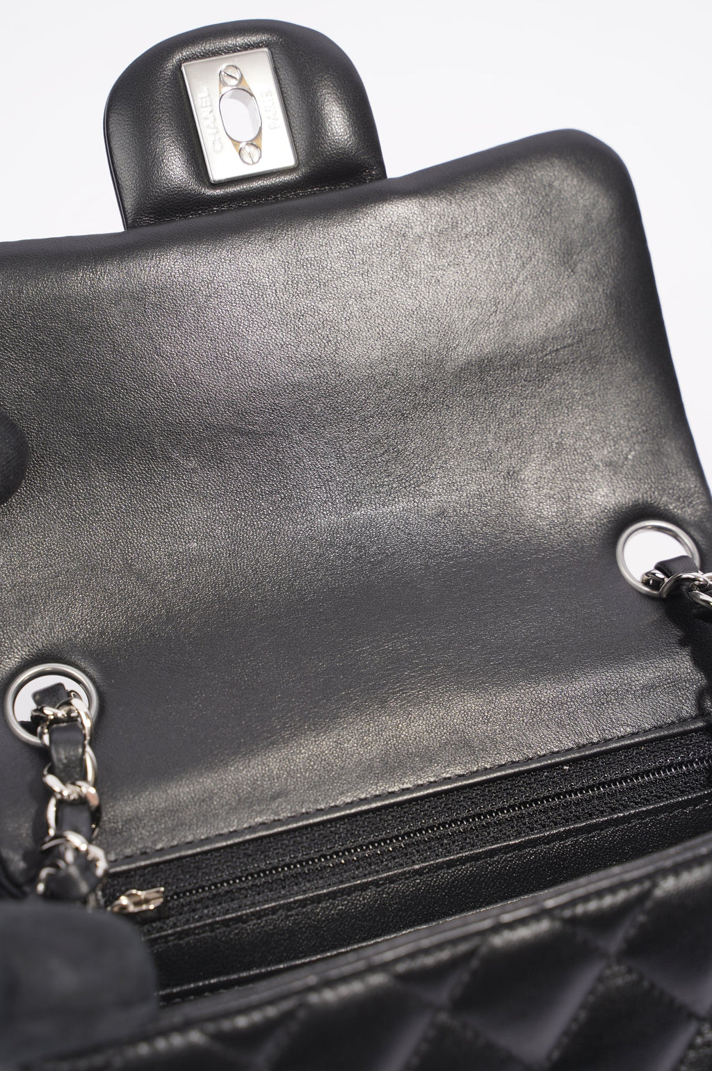 Chanel Womens Lambskin Square Flap Black Leather Mini