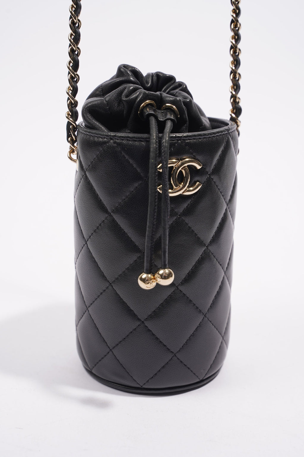 Chanel Womens Bucket Quilted Lambskin Mini Black