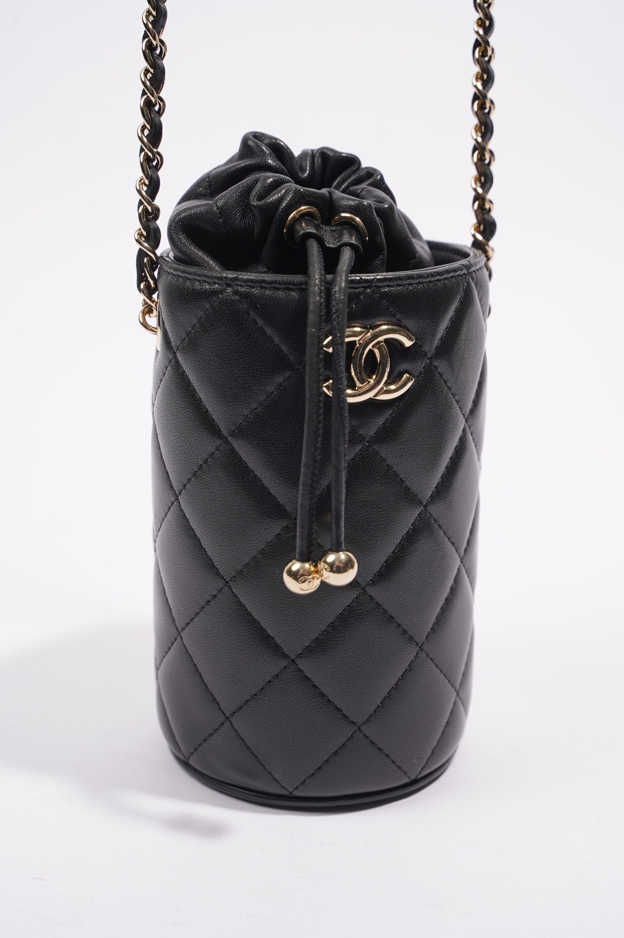 Chanel Womens Bucket Quilted Lambskin Mini Black