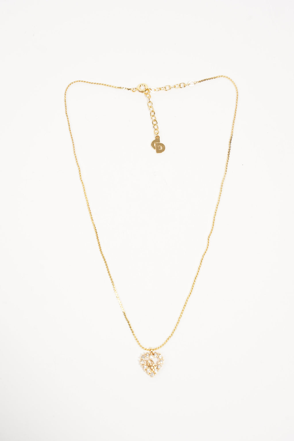 Christian Dior Rhinestone Heart Necklace Gold OS