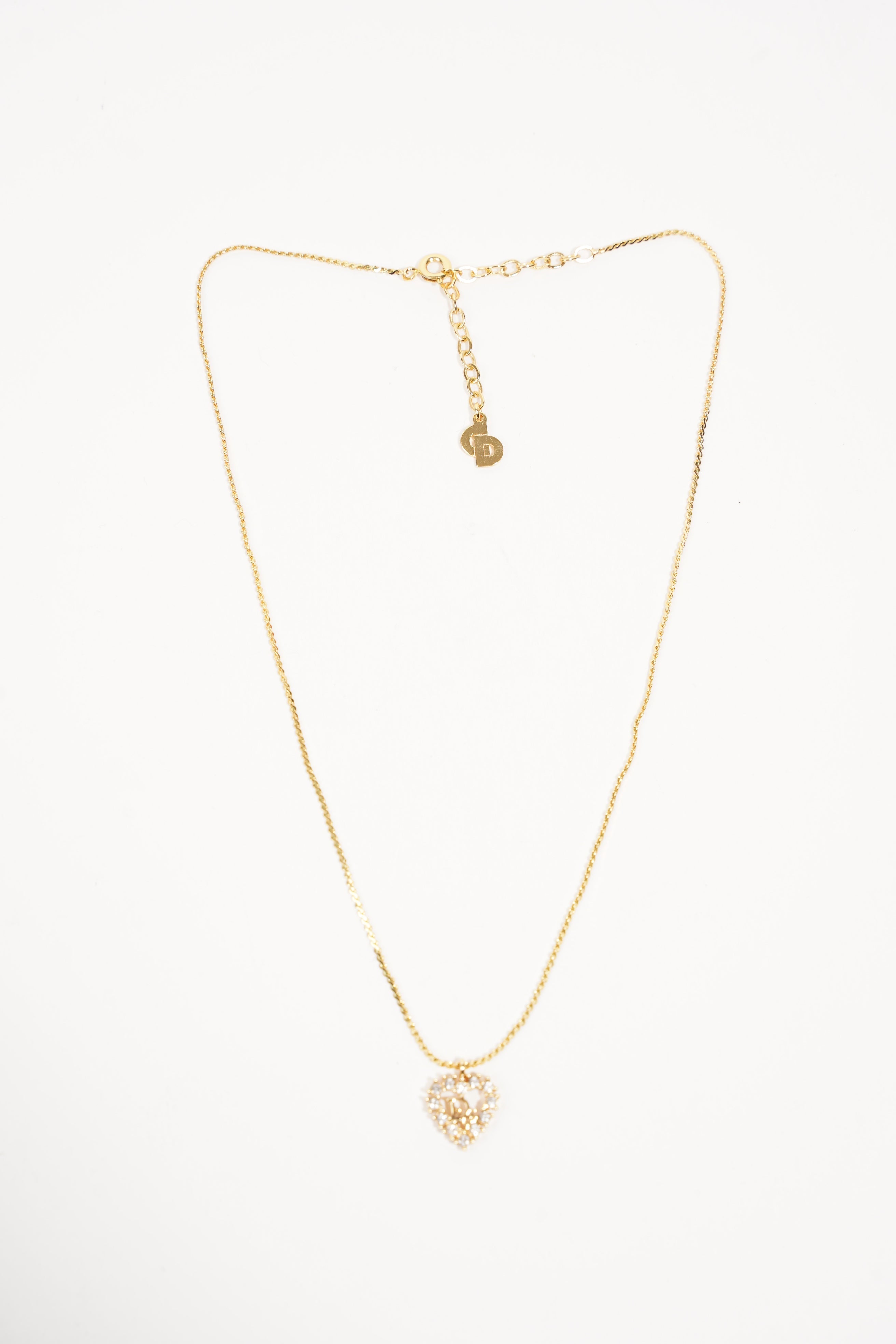 Christian Dior Rhinestone Heart Necklace Gold OS