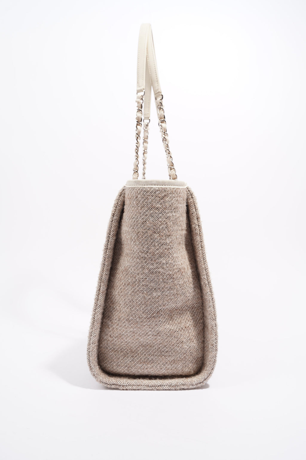 Chanel Womens Deauville Bag Wool / Cream / Beige Small