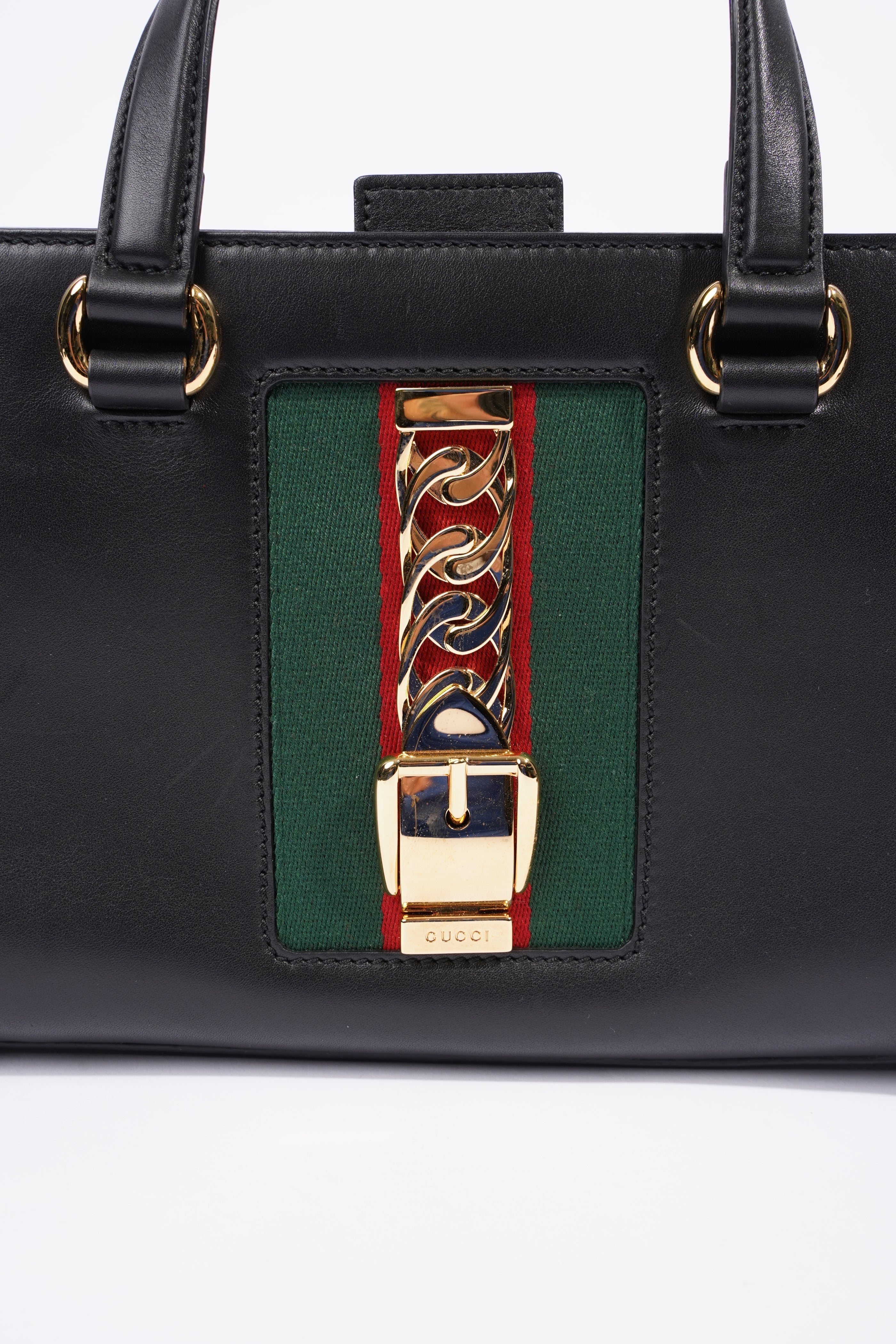 Gucci Sylvie Top Handle Bag Black Leather