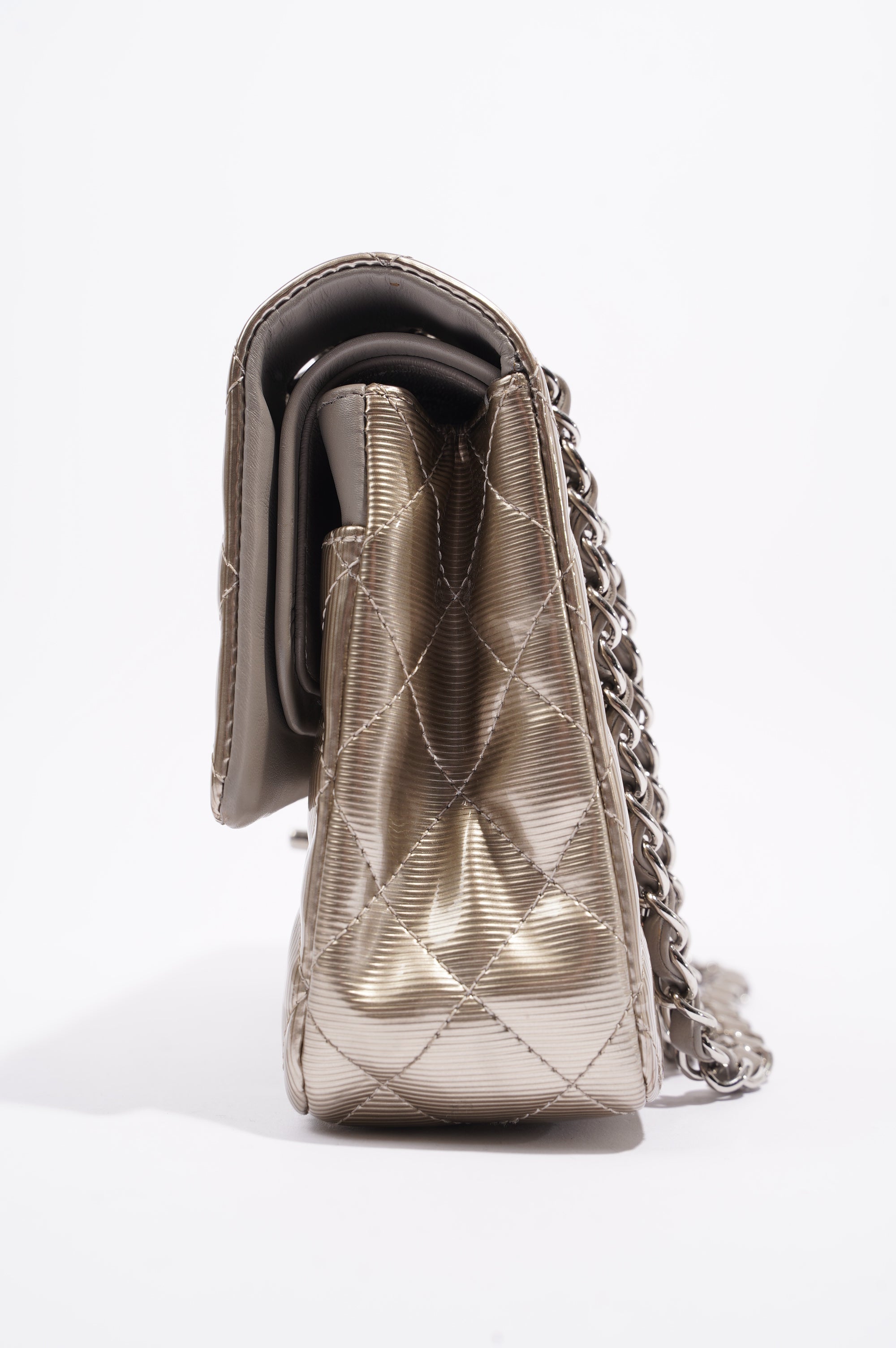 Chanel Womens Classic Flap Silver Medium