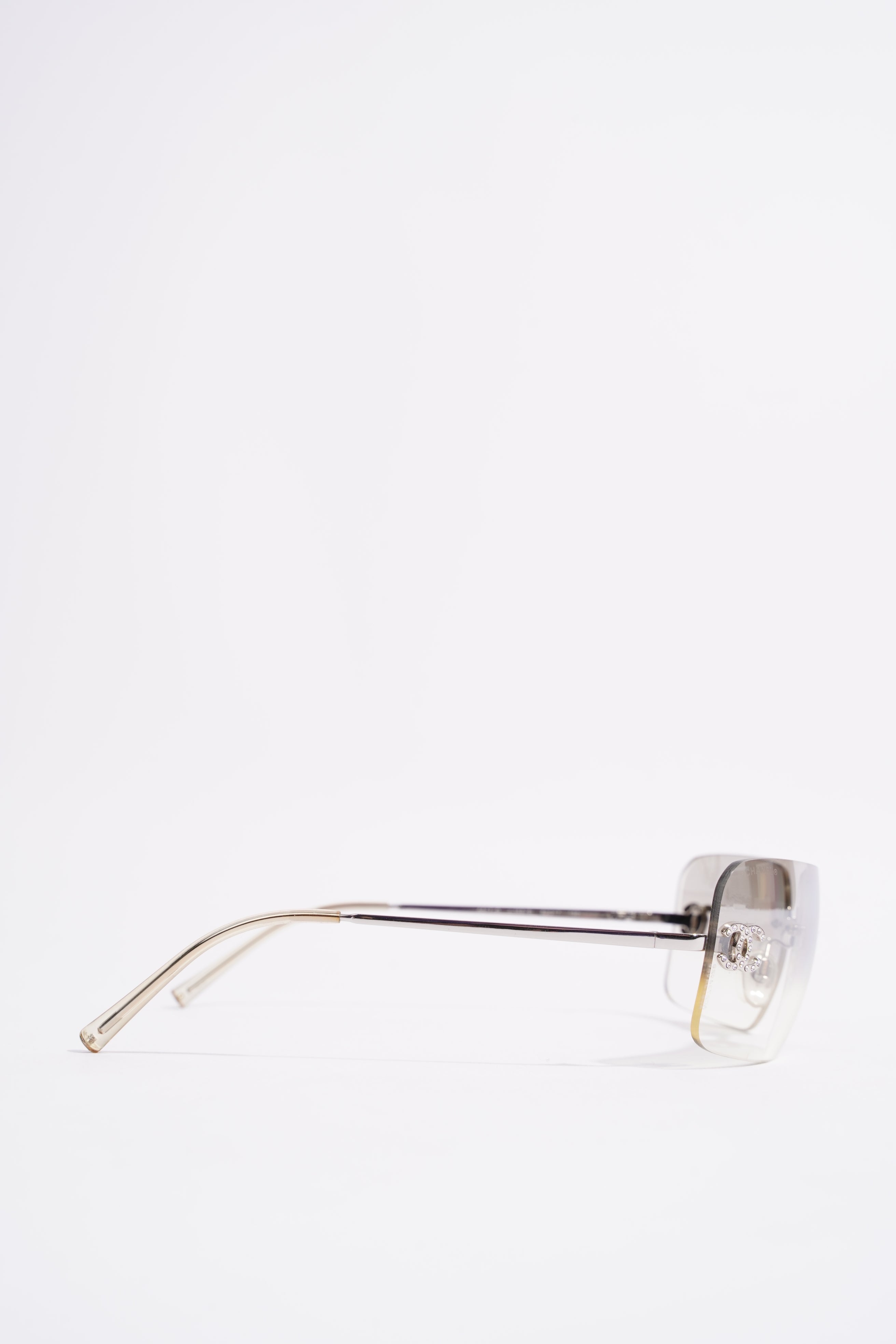 Chanel Womens Glossy Sunglasses Silver Finish Acetate 120