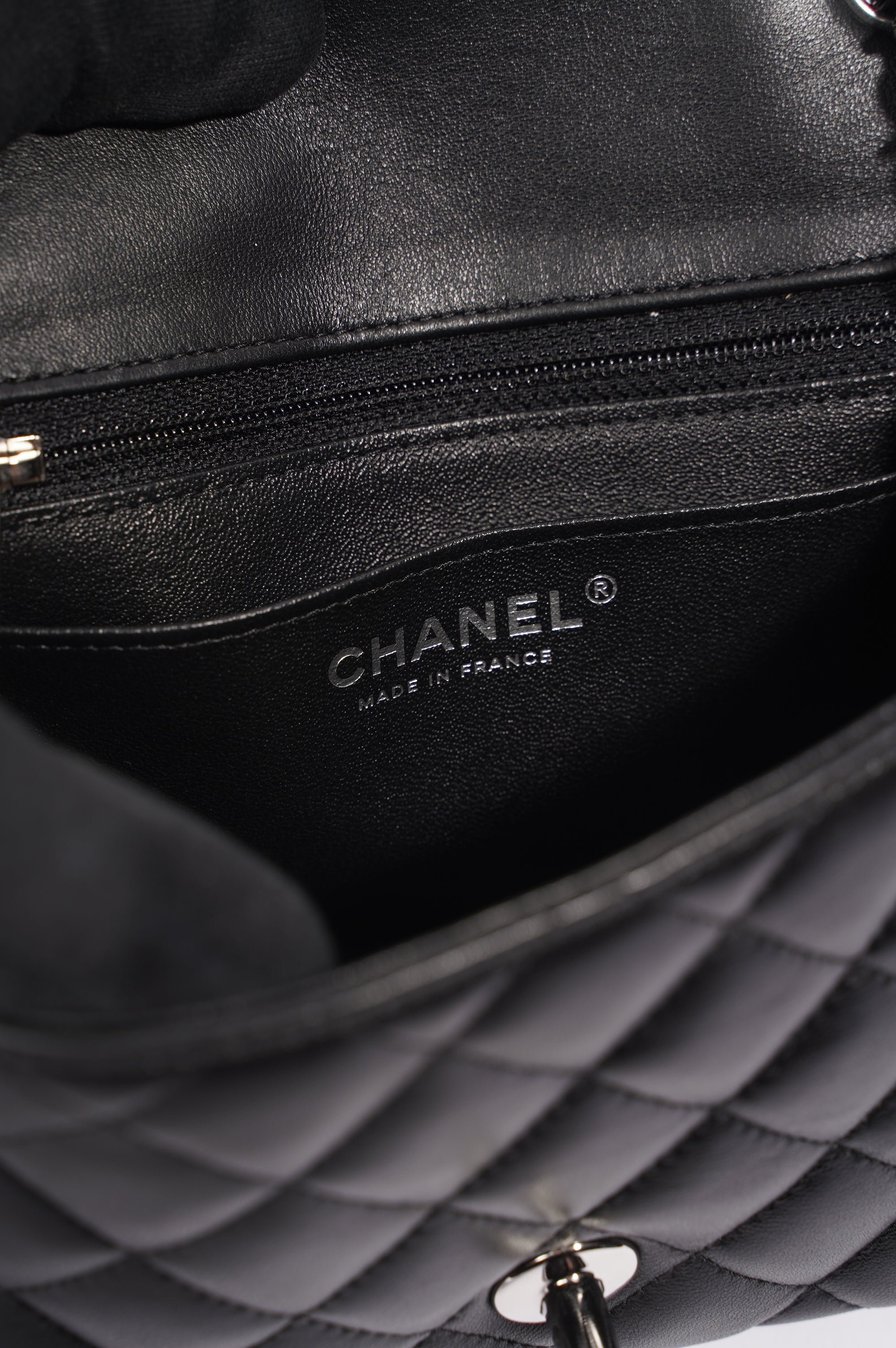 Chanel Womens Lambskin Square Flap Black Leather Mini