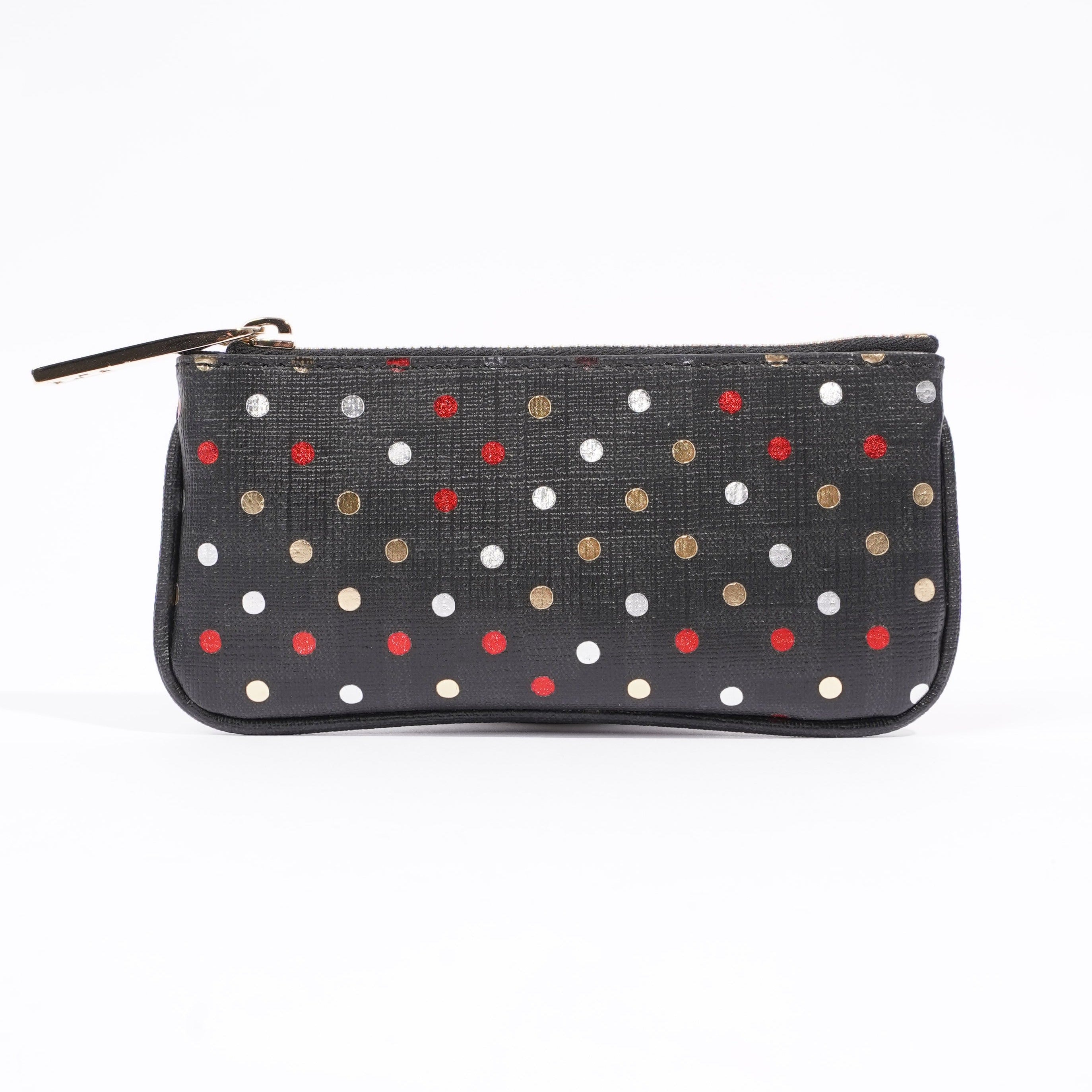Fendi Womens Polka Dot Purse Black Leather