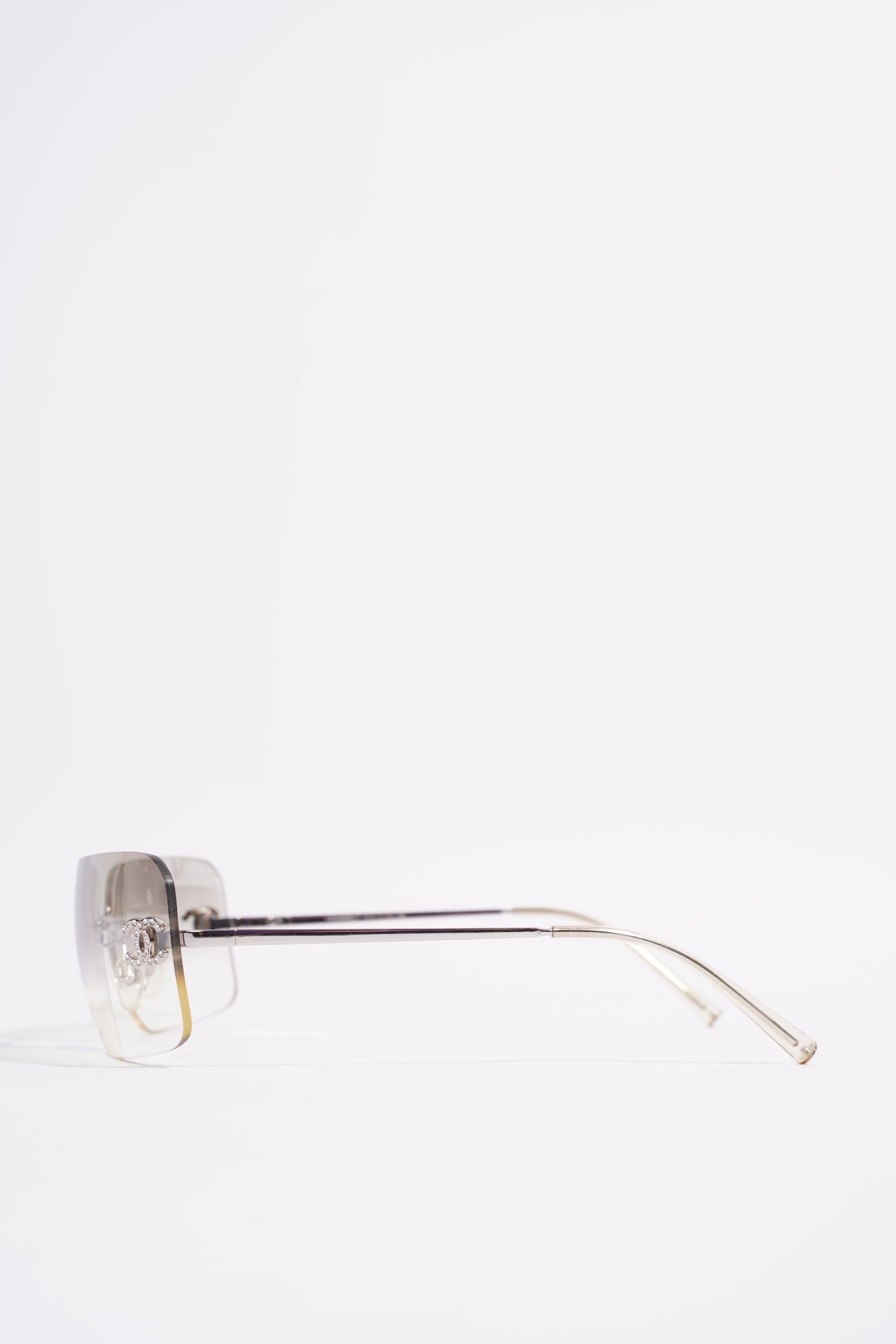Chanel Womens Glossy Sunglasses Silver Finish Acetate 120
