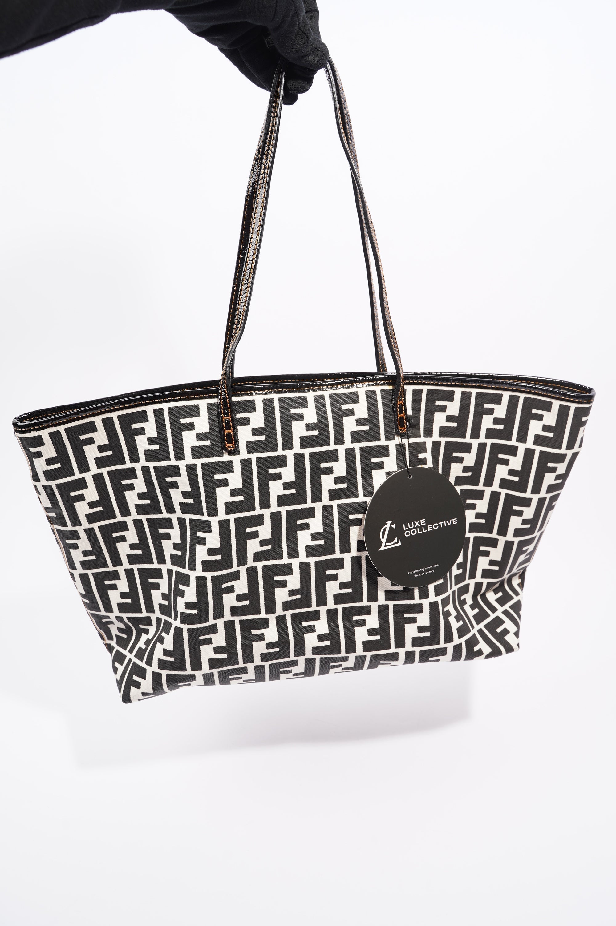 Fendi Womens Zucca Tote Bag Black / White