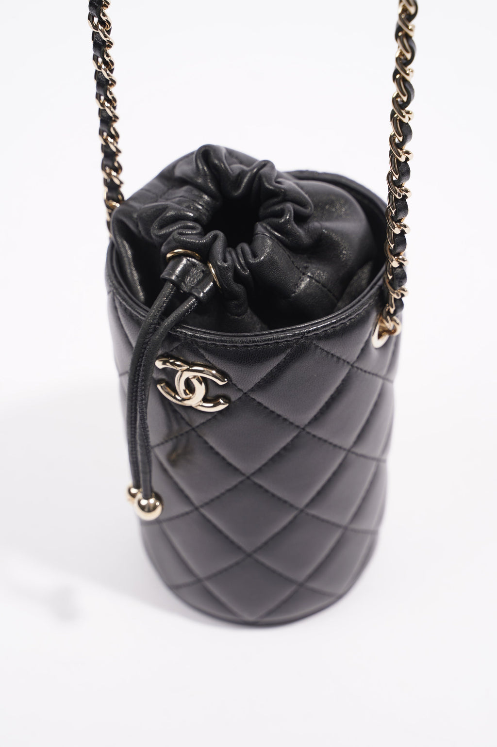 Chanel Womens Bucket Quilted Lambskin Mini Black
