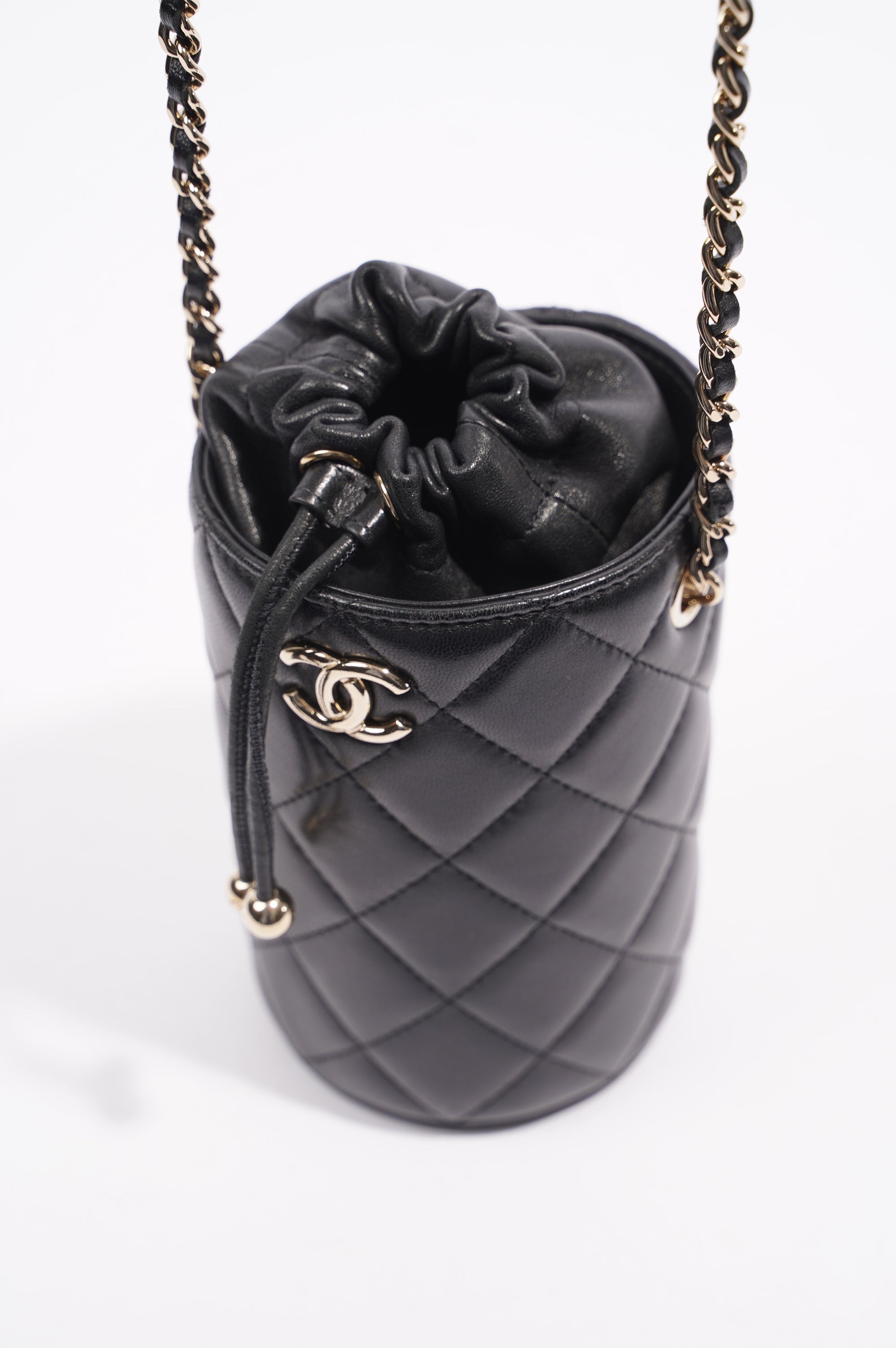 Chanel Womens Bucket Quilted Lambskin Mini Black
