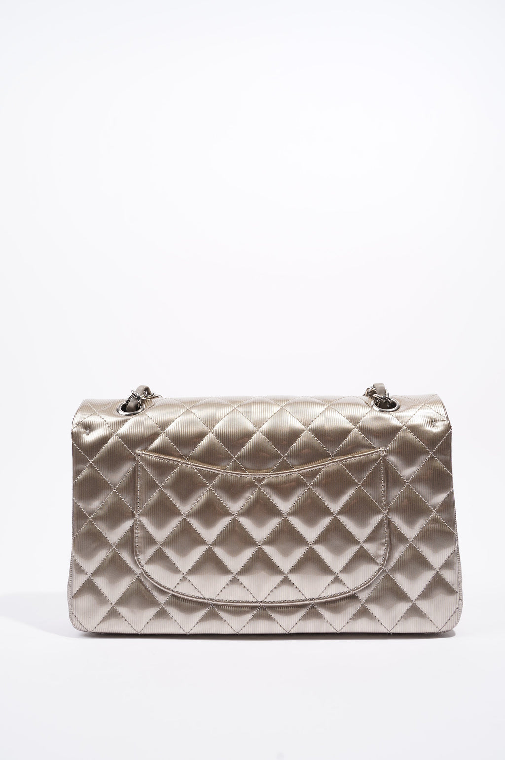 Chanel Womens Classic Flap Silver Medium