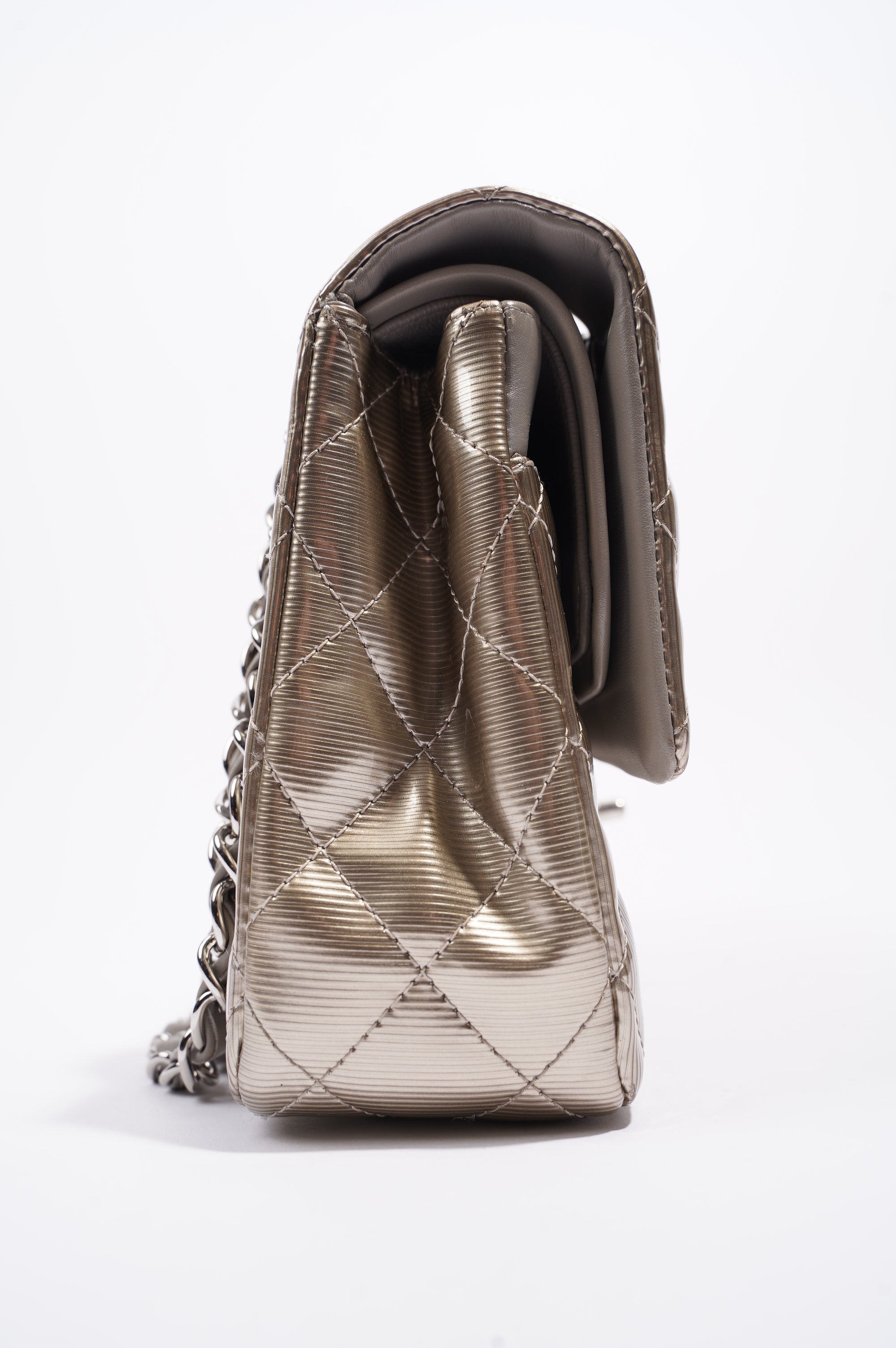 Chanel Womens Classic Flap Silver Medium