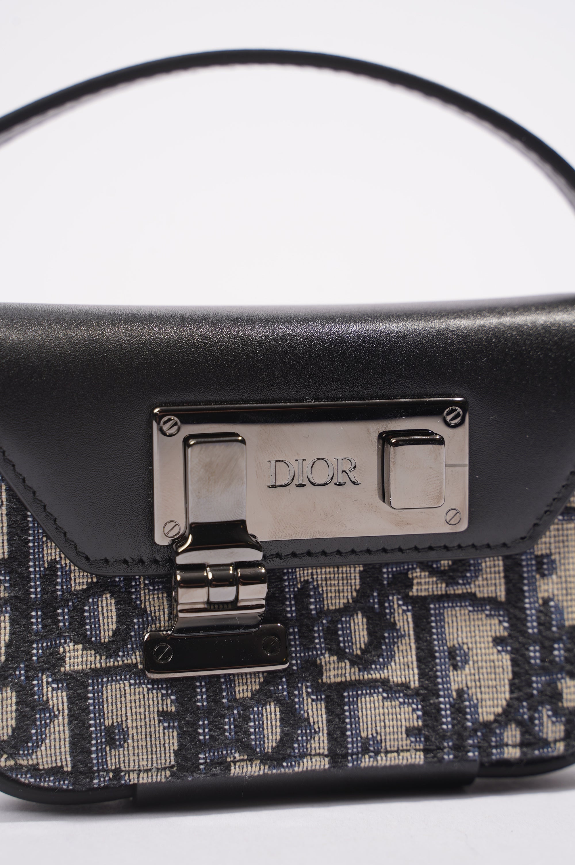 Christian Dior Womens Pouch Oblique Navy / White Leather Nano